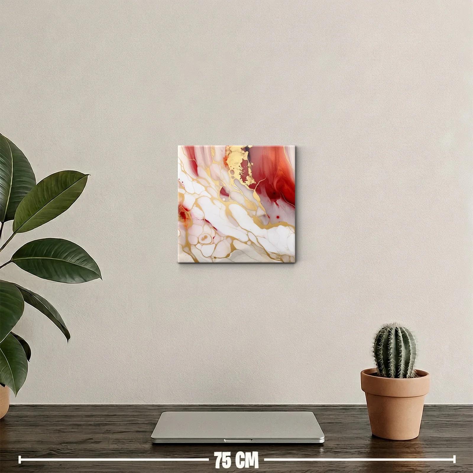 Cuadro decorativo abstracto con tonos dorados y rojos intensos — miniatura 2