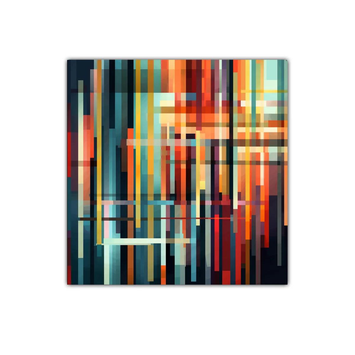 Composición geométrica con tonos cálidos y fríos vibrantes