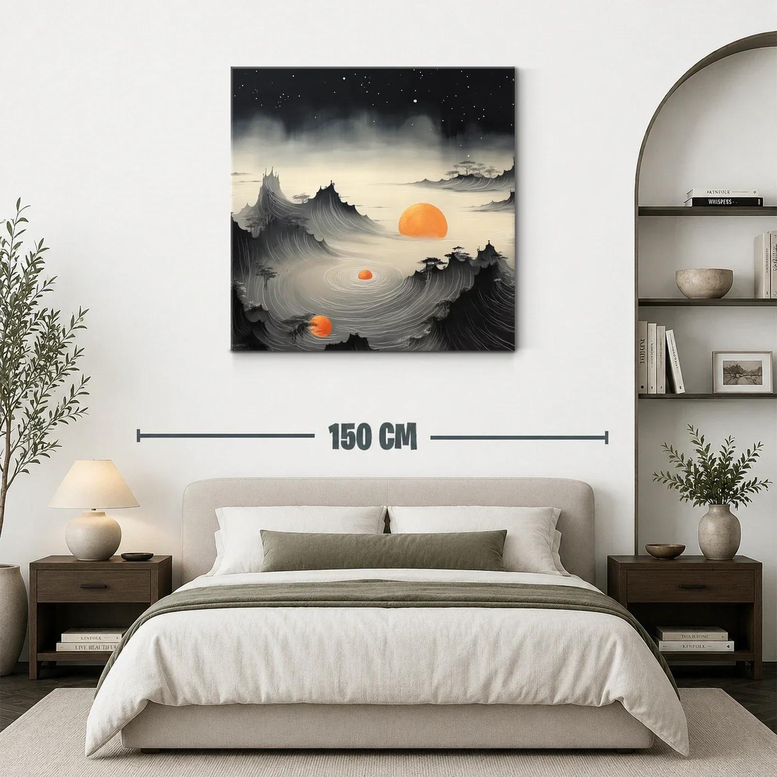 Paisaje onírico con montañas y soles naranjas brillantes — miniatura 3