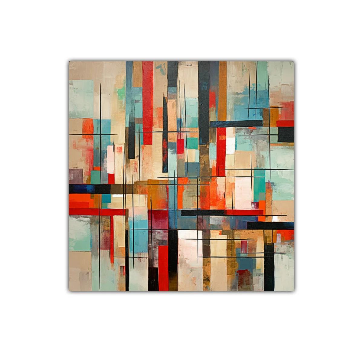Cuadro abstracto con líneas y bloques de color vibrante — imagen principal