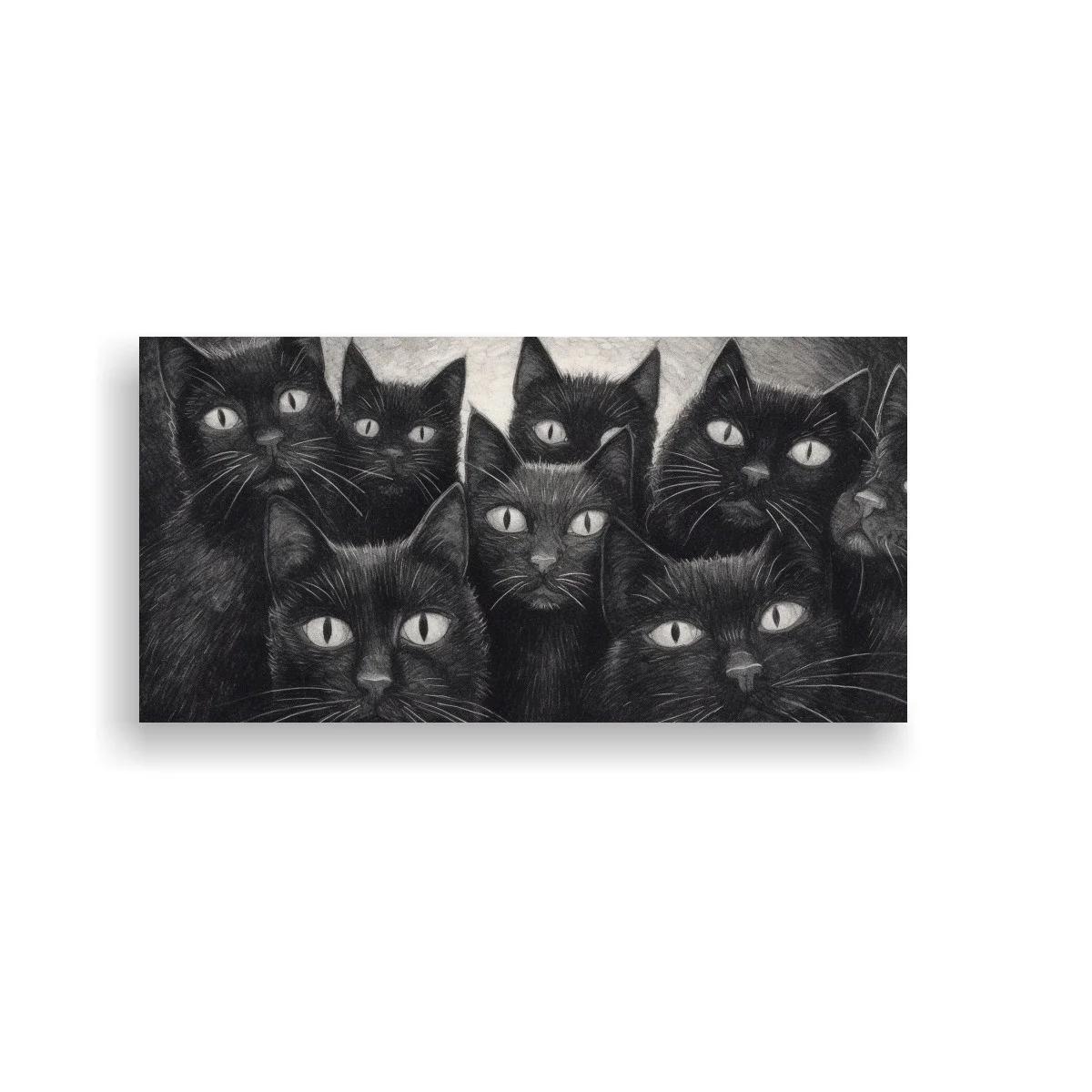 Cuadro grupo de gatos negros con rostros superpuestos