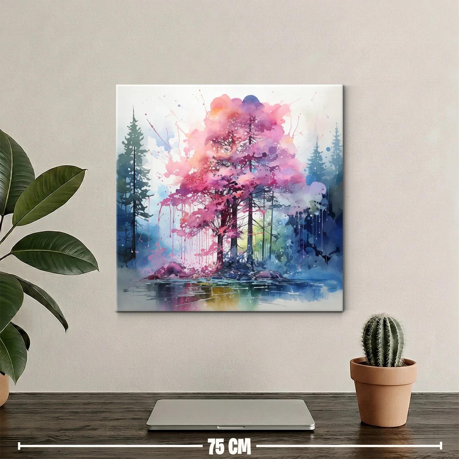 Bosque onírico con árboles rosas y reflejos en agua — miniatura 2
