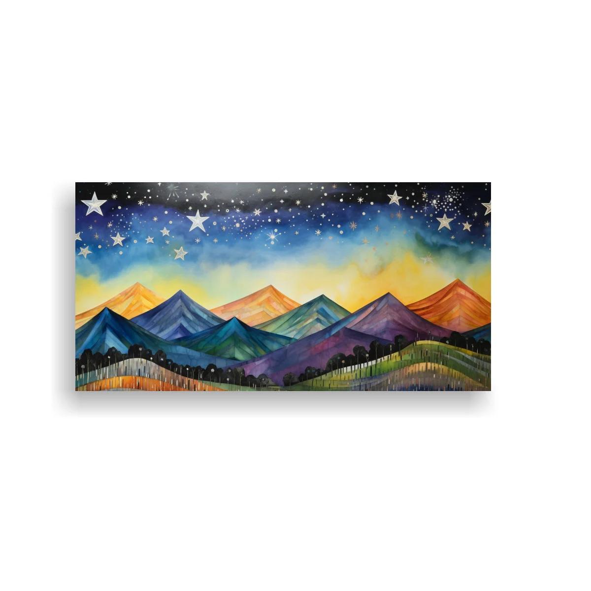 Cuadro cordillera nocturna con estrellas blancas