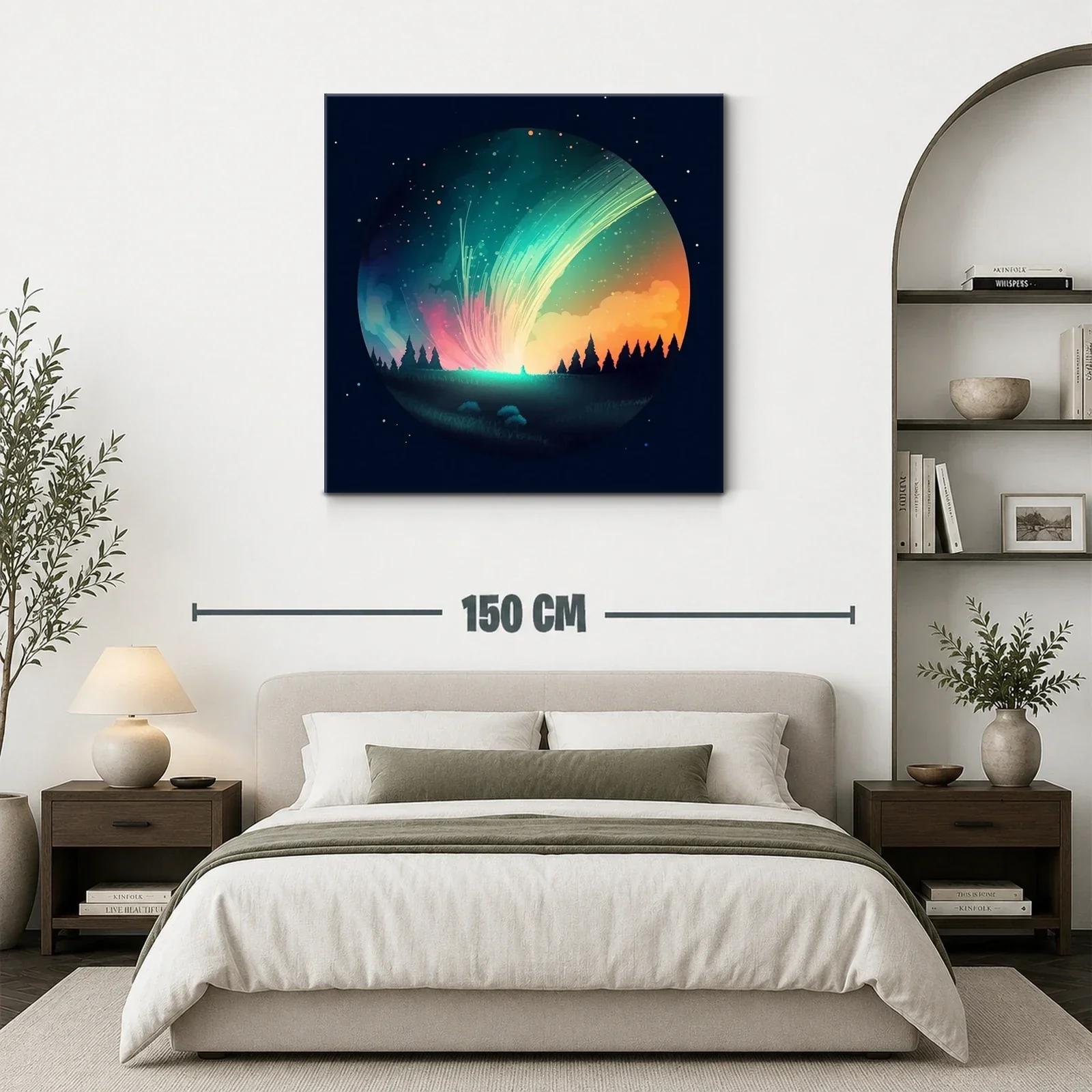 Cielo estrellado con auroras y bosque silueteado — miniatura 3