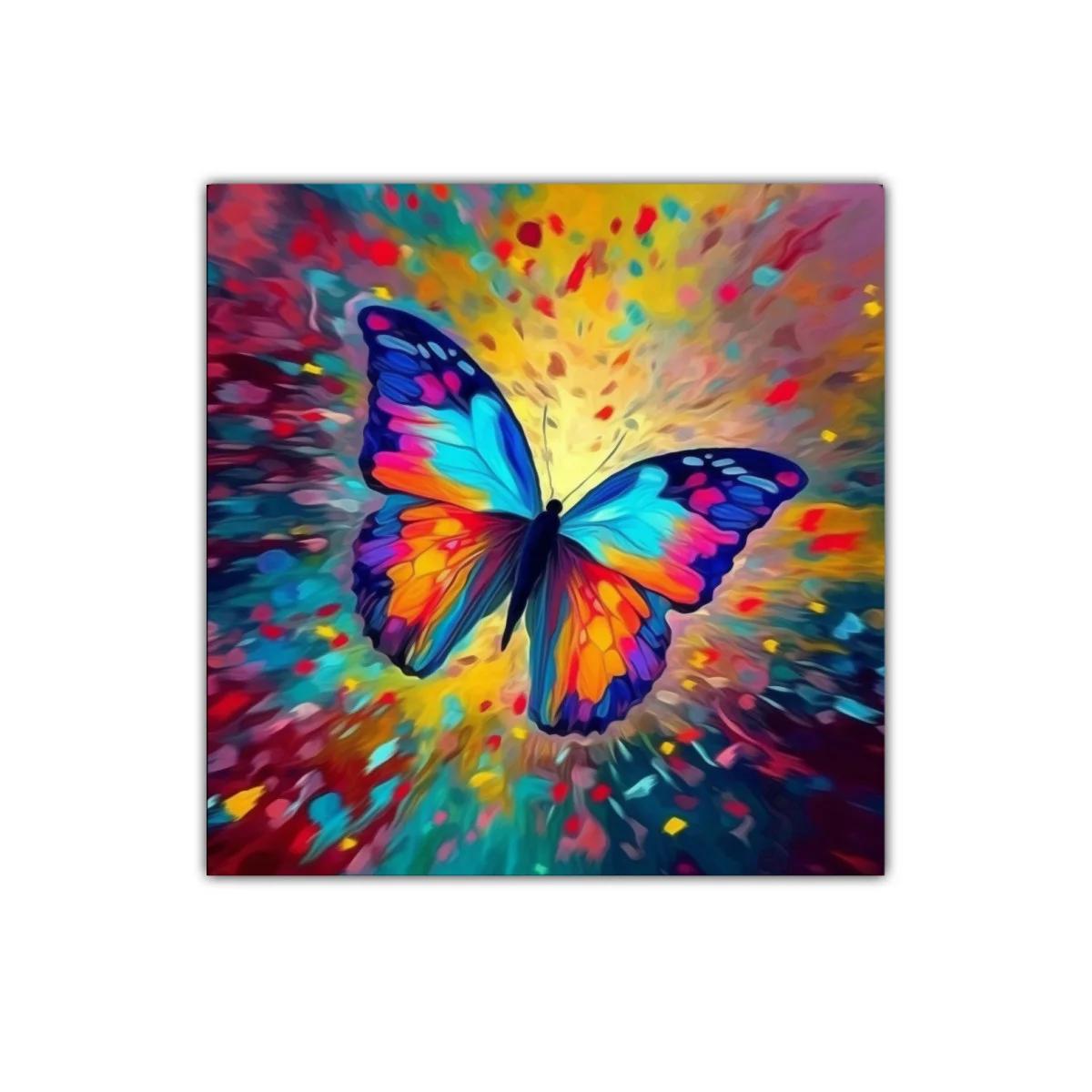Mariposa colorida vibrante en explosión de luz y energía