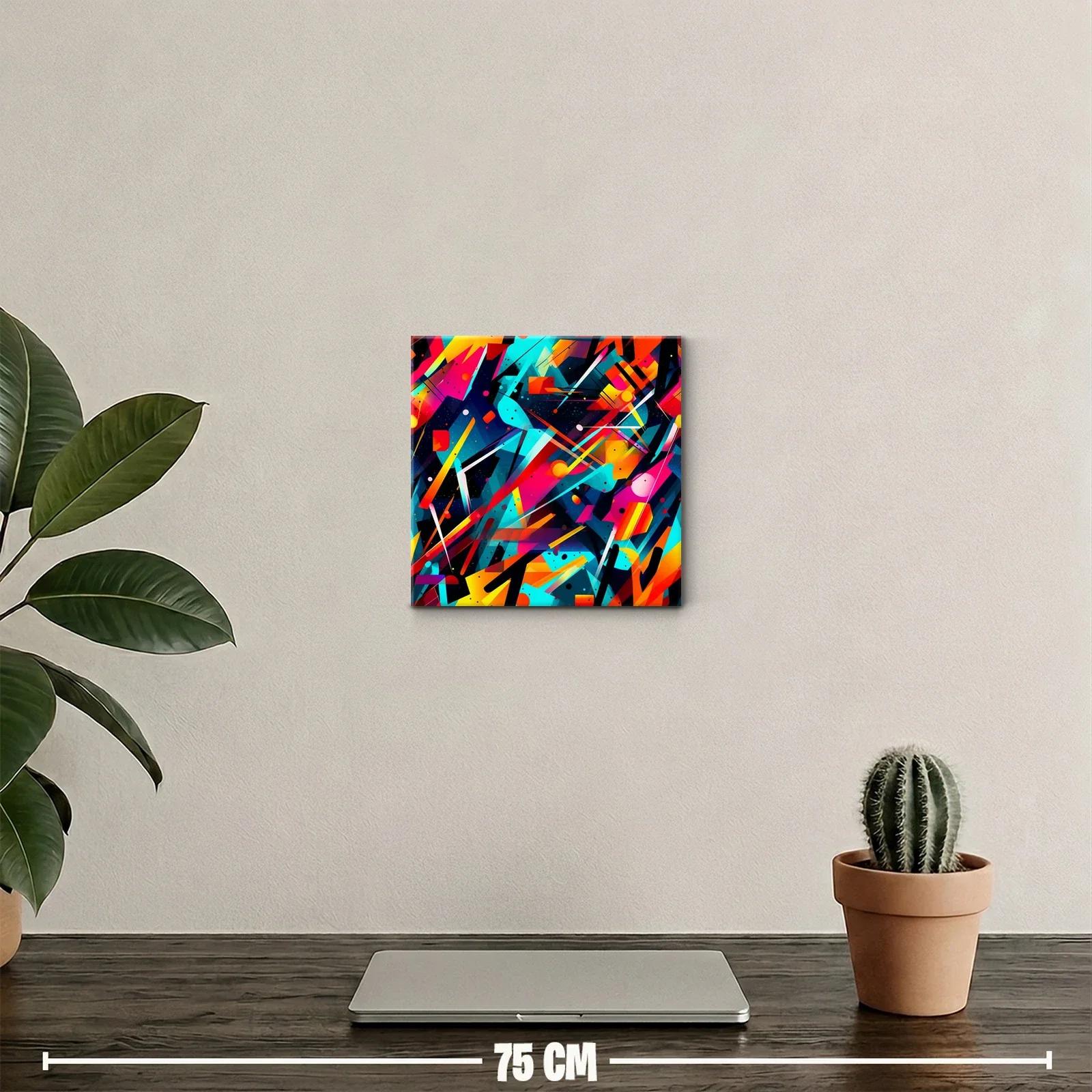 Cuadro abstracto vibrante con formas geométricas dinámicas — miniatura 2