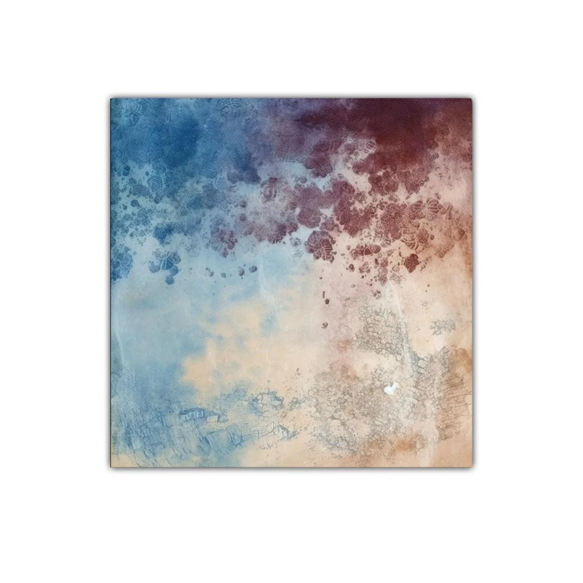 Cuadro decorativo con textura orgánica en tonos azules y rojos