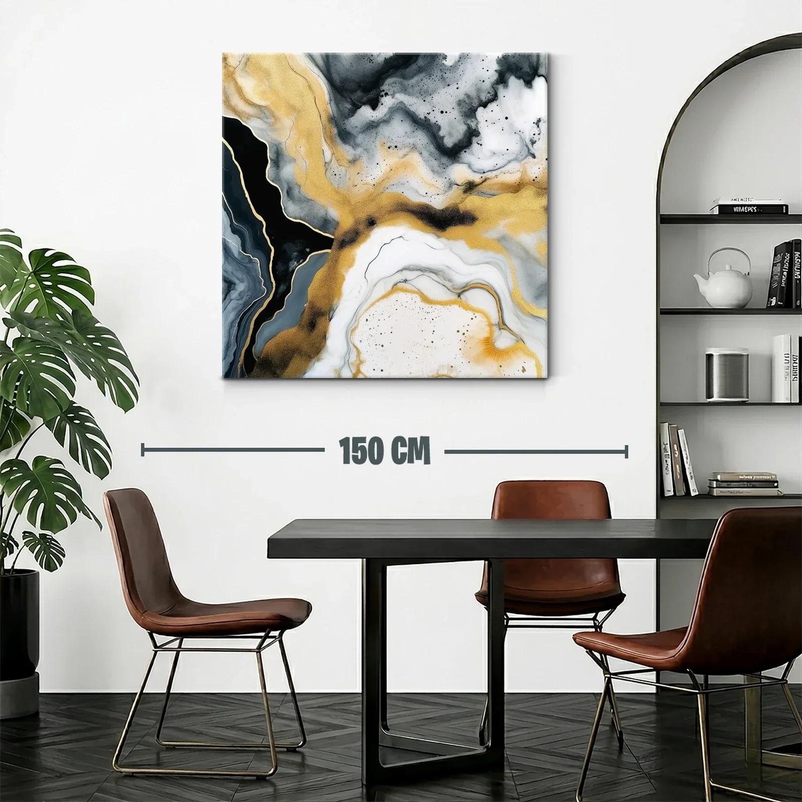 Cuadro abstracto con tonos dorados y grisáceos — miniatura 2