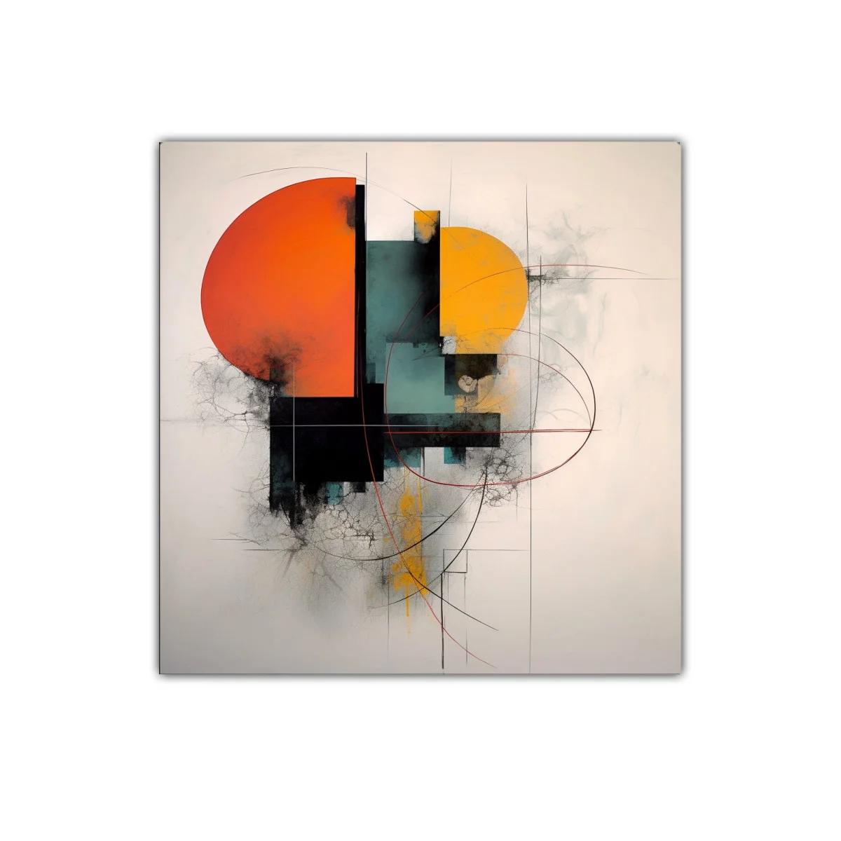 Cuadro abstracto con formas geométricas en tonos cálidos