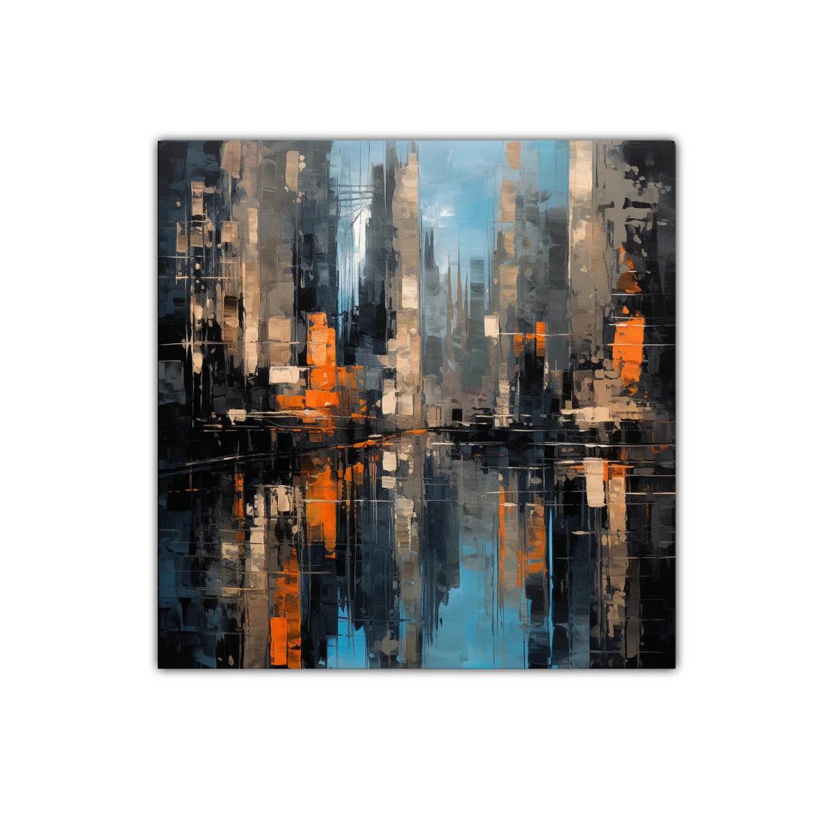 Cuadro abstracto de ciudad con reflejos vibrantes — imagen principal