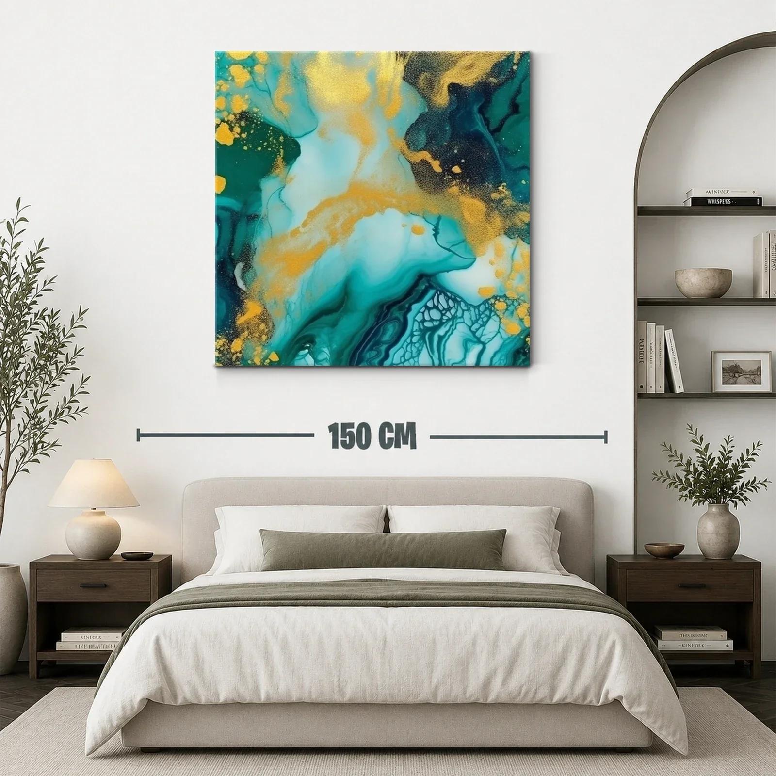 Vida marina abstracta con tonos turquesa y dorados brillantes — miniatura 3