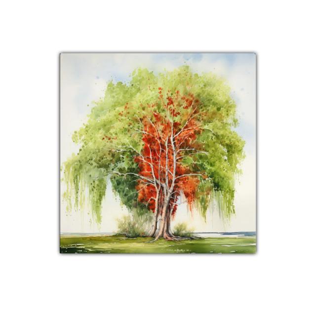 Árbol en plena transición con vibrantes tonos otoñales y verdes