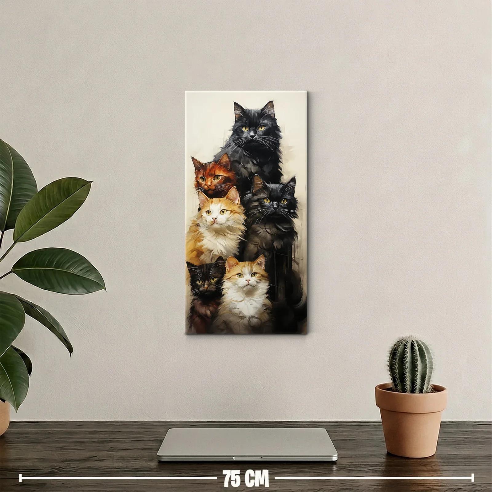 Cuadro grupo de gatos de pelo largo en tonos crema y negro — miniatura 2