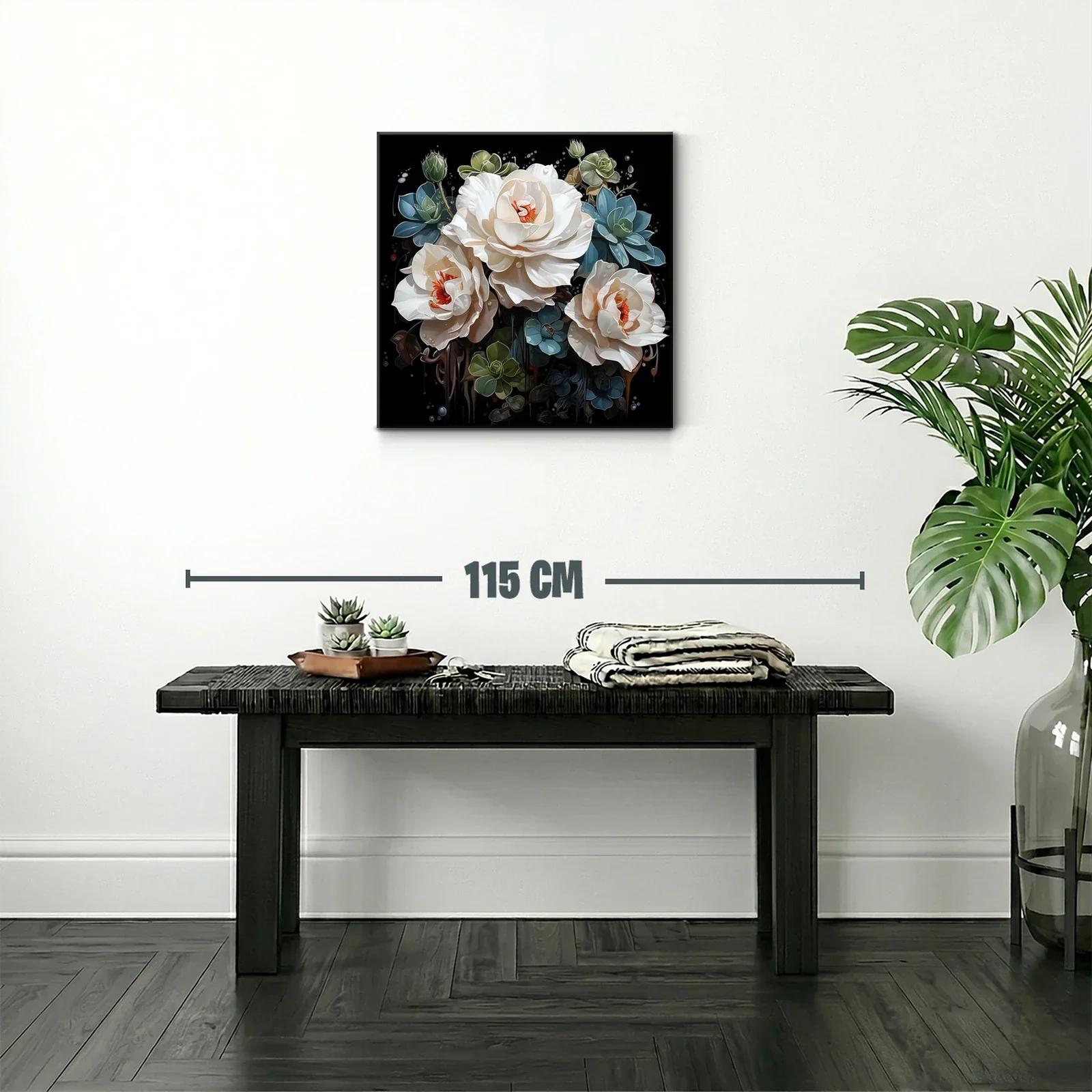 Ramo sofisticado de flores blancas y verdes sobre fondo negro — miniatura 2