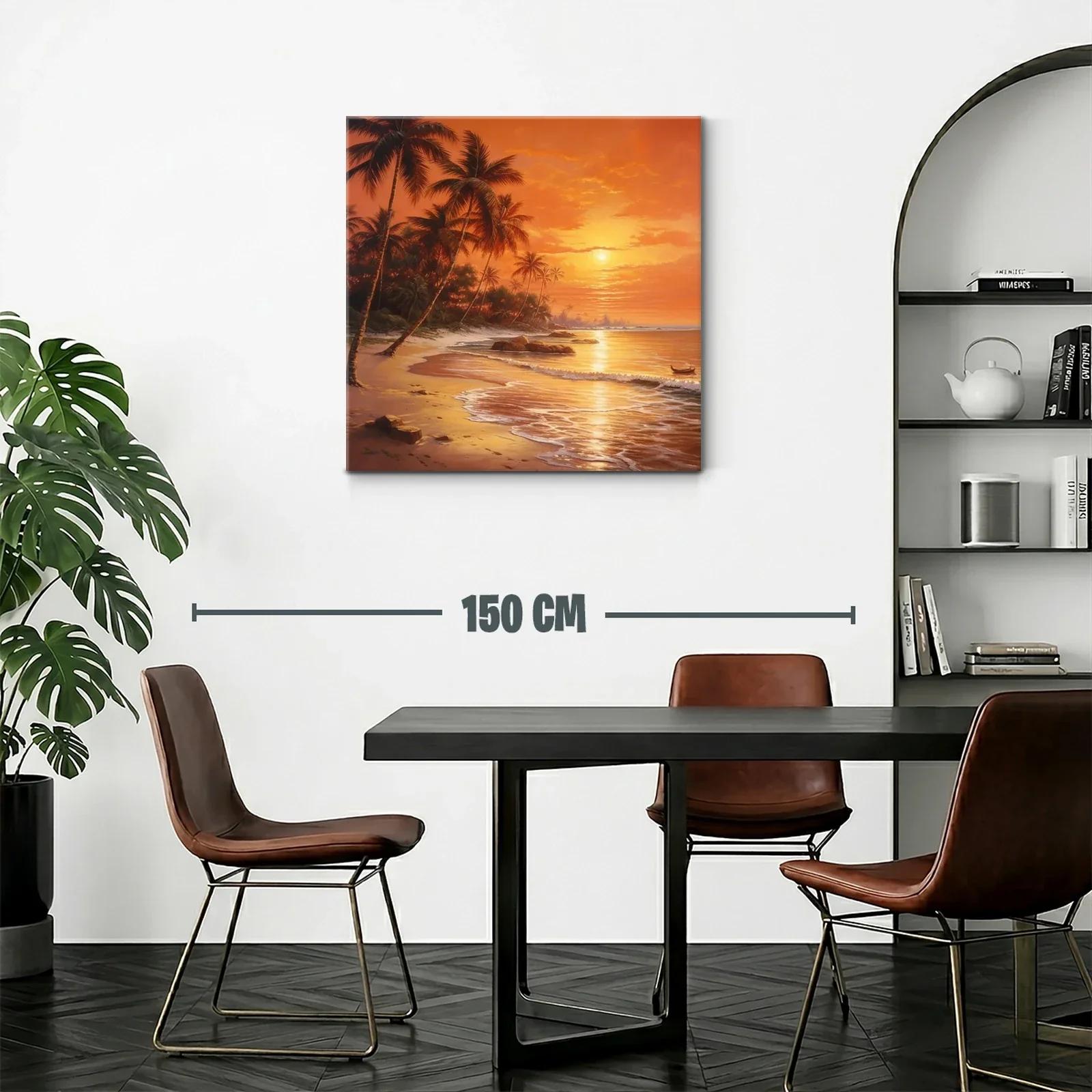 Paisaje tropical con palmeras al atardecer dorado — miniatura 2