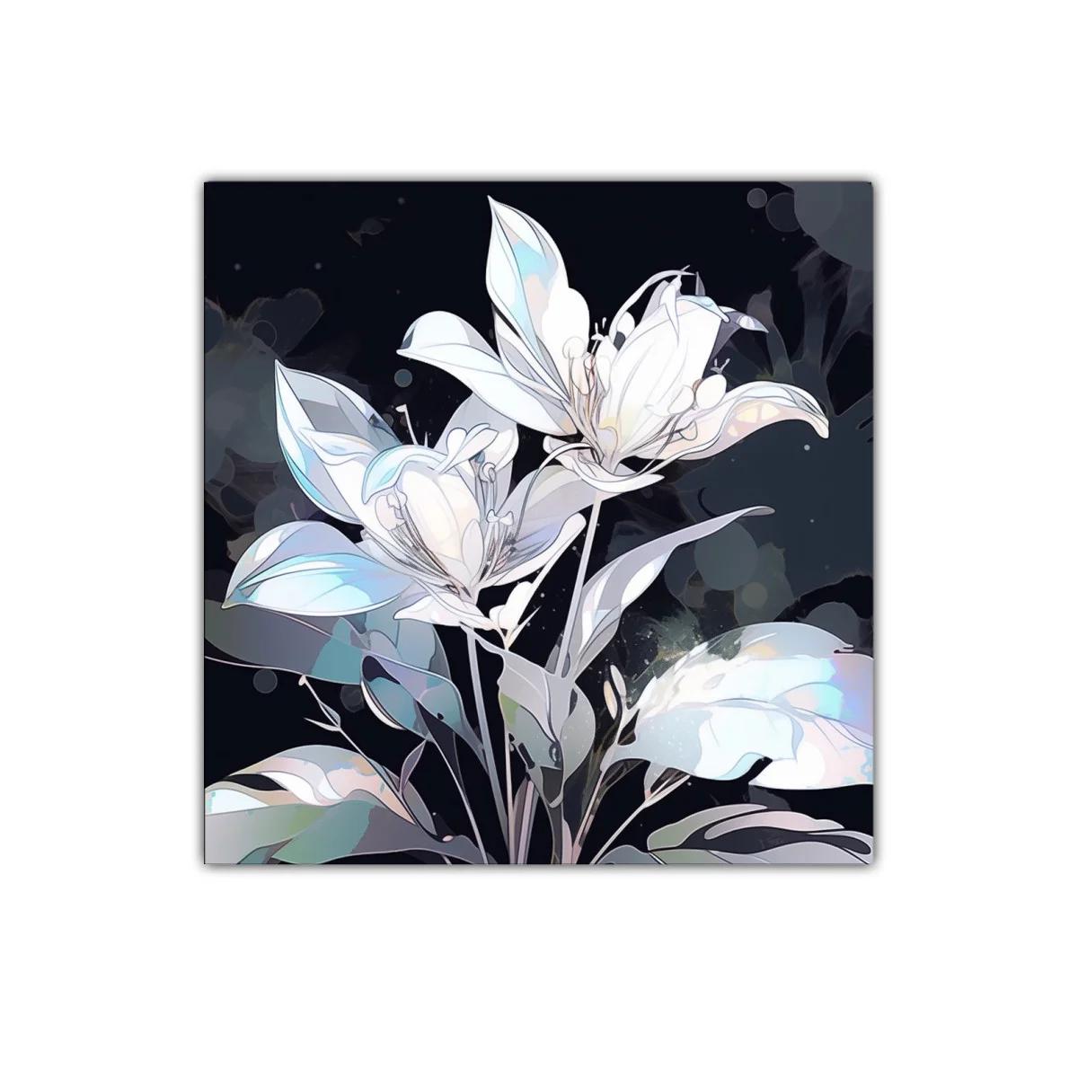 Cuadro decorativo flores blancas con tonos suaves y fondo oscuro
