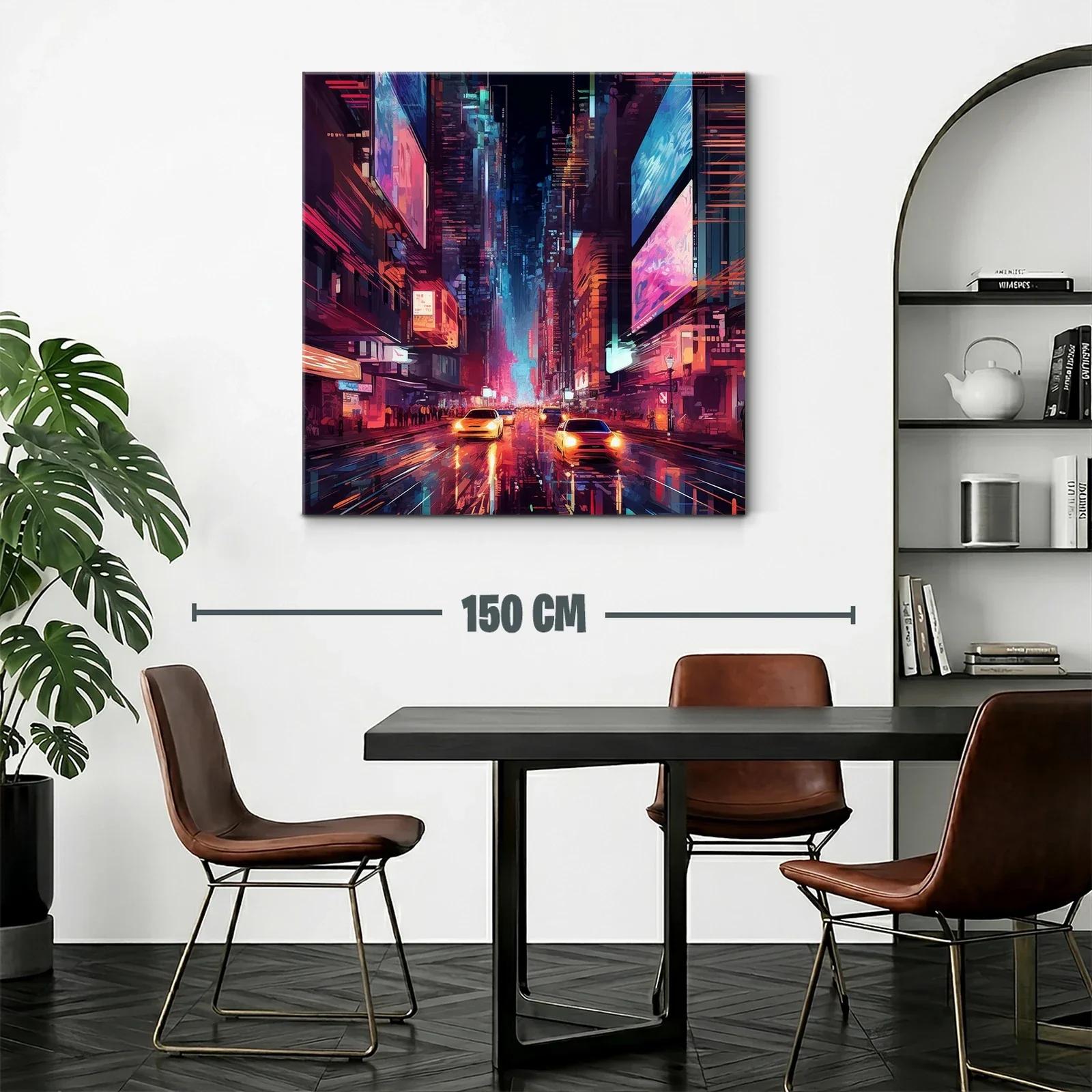 Ciudad nocturna vibrante con luces de neón y tráfico urbano — miniatura 2