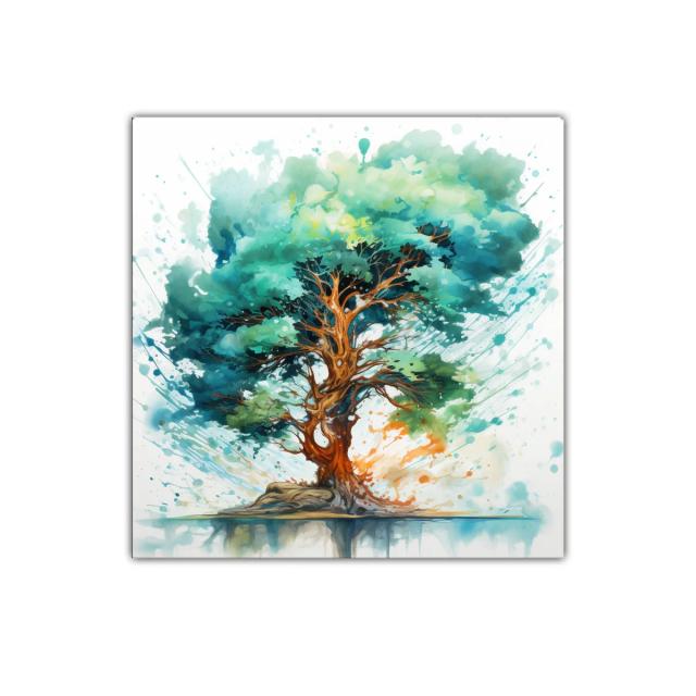 Árbol vibrante con explosión de colores acuarelados