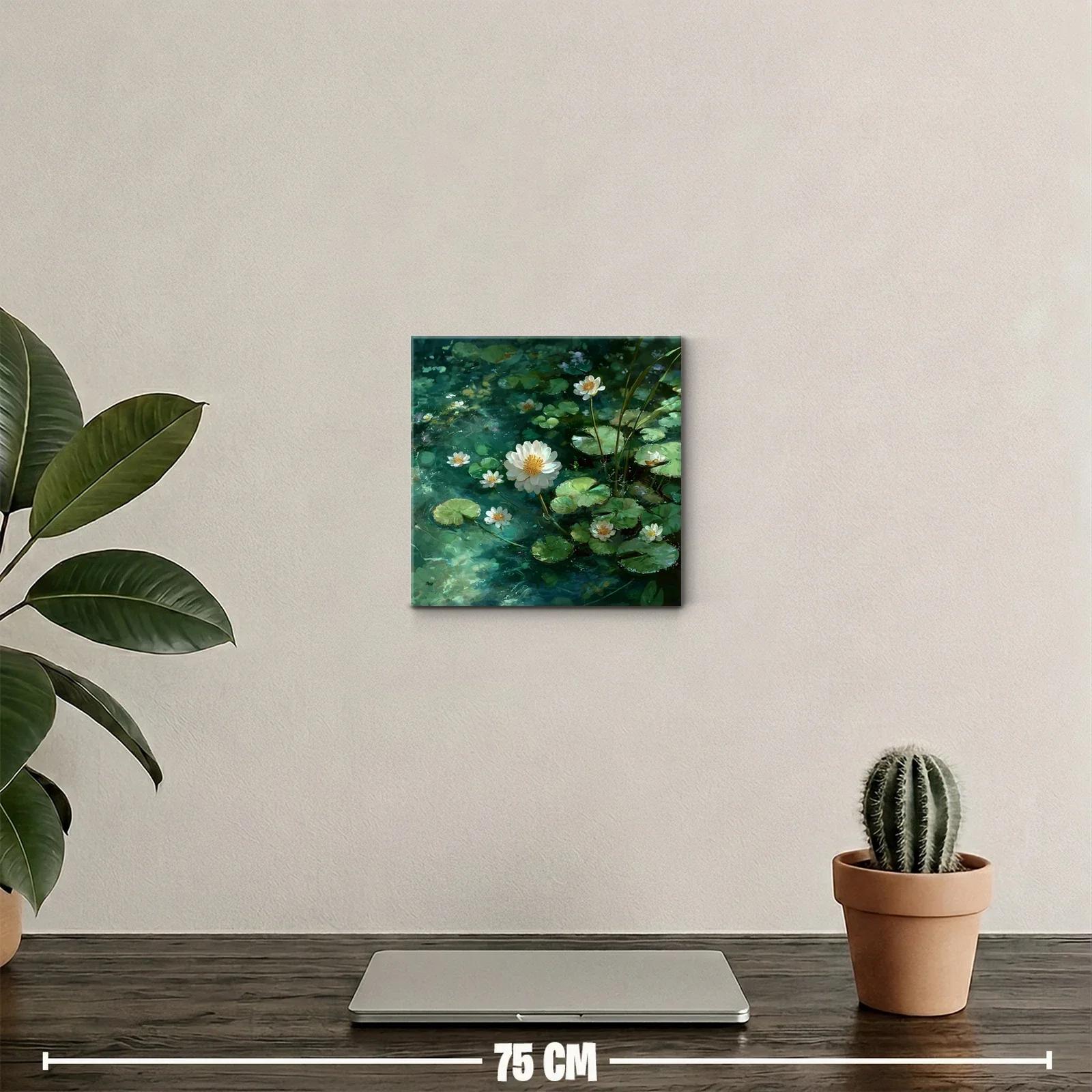 Lienzo de flores acuáticas en tonos verde y blanco — miniatura 2