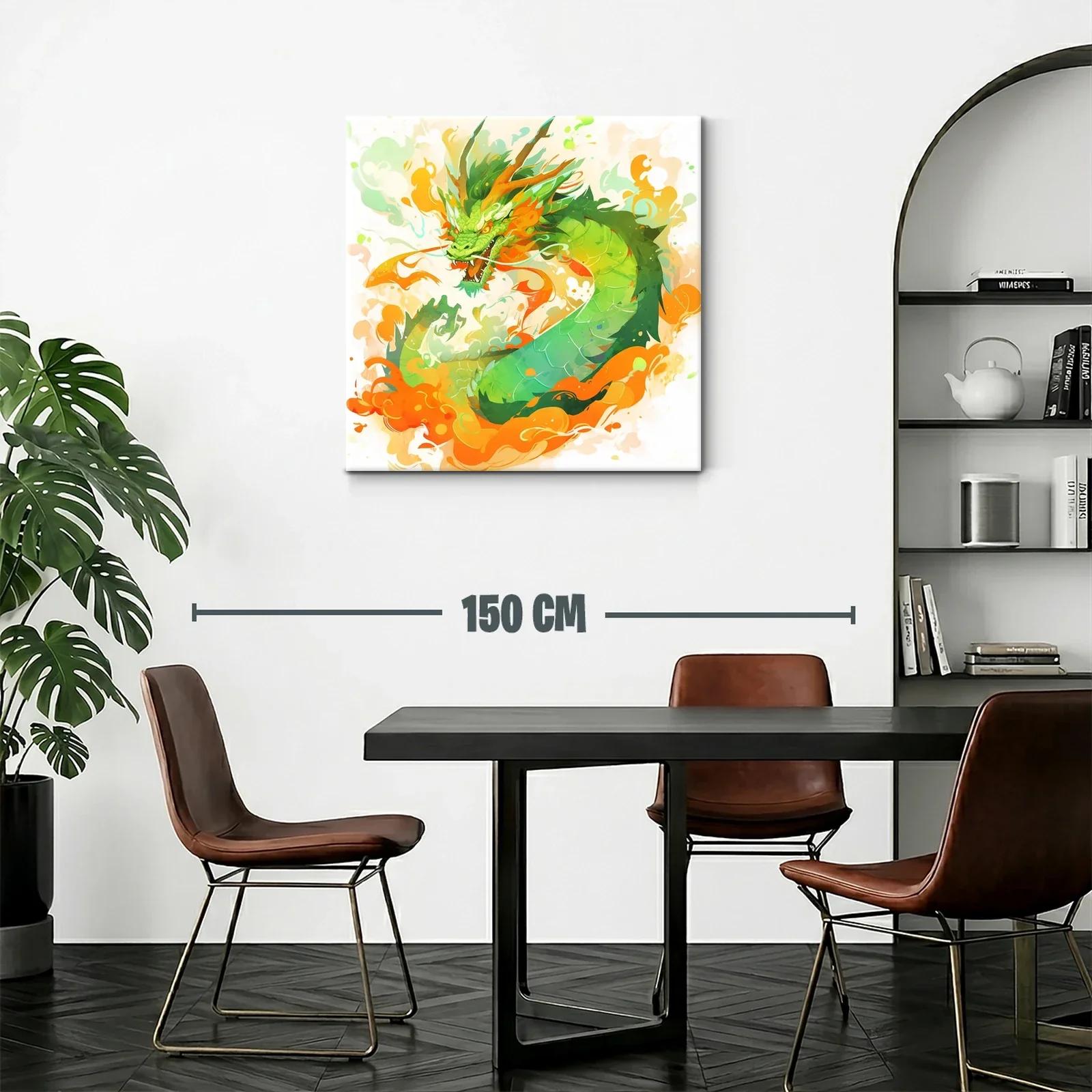 Dragón verde y naranja lleno de energía y movimiento — miniatura 2