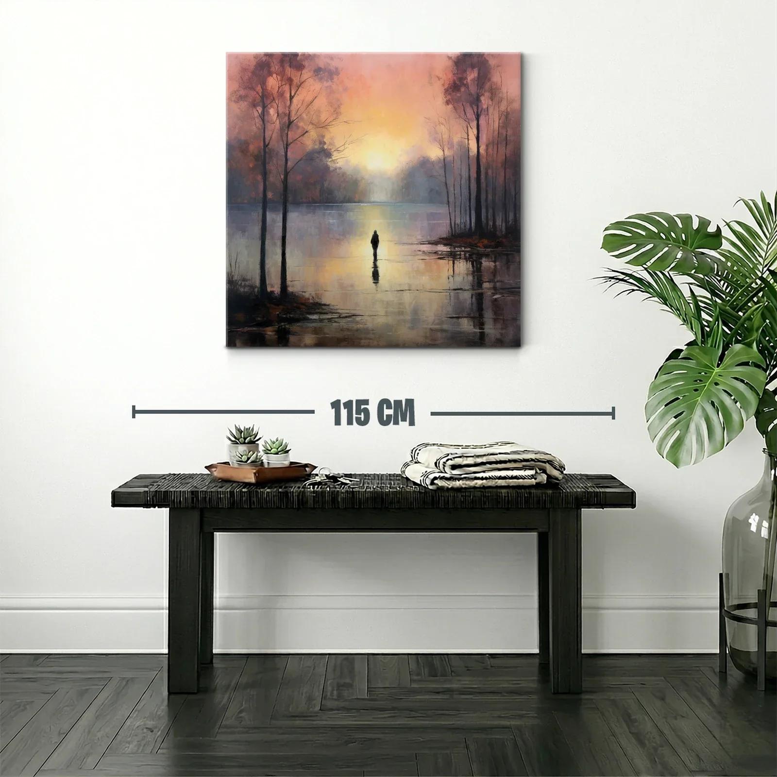Paisaje sereno al amanecer con figura solitaria — miniatura 2