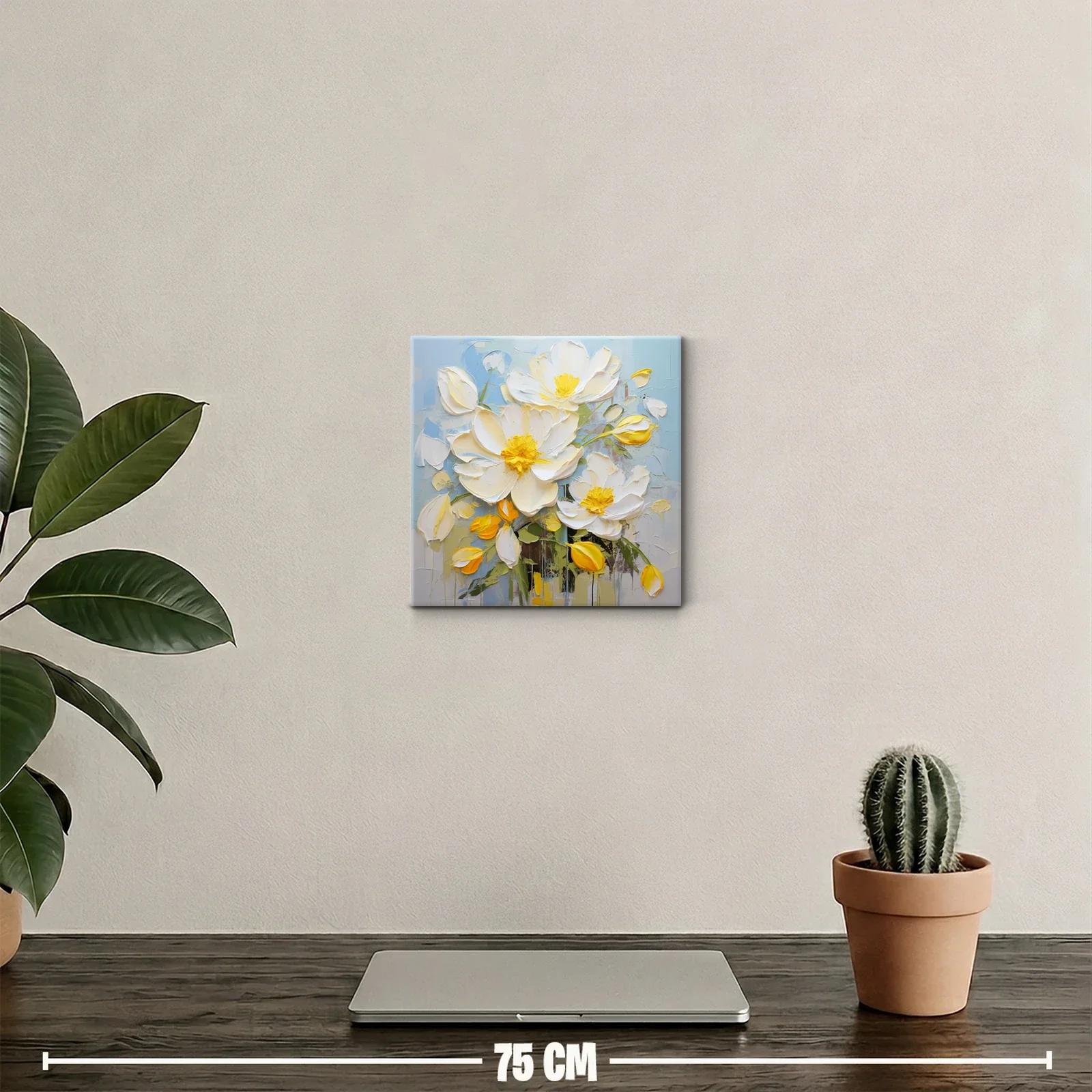 Cuadro decorativo con flores blancas y amarillas vibrantes — miniatura 2