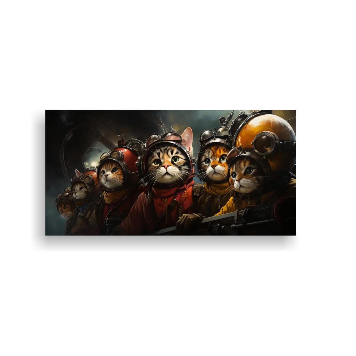 Cuadro gatos con cascos metálicos de astronauta