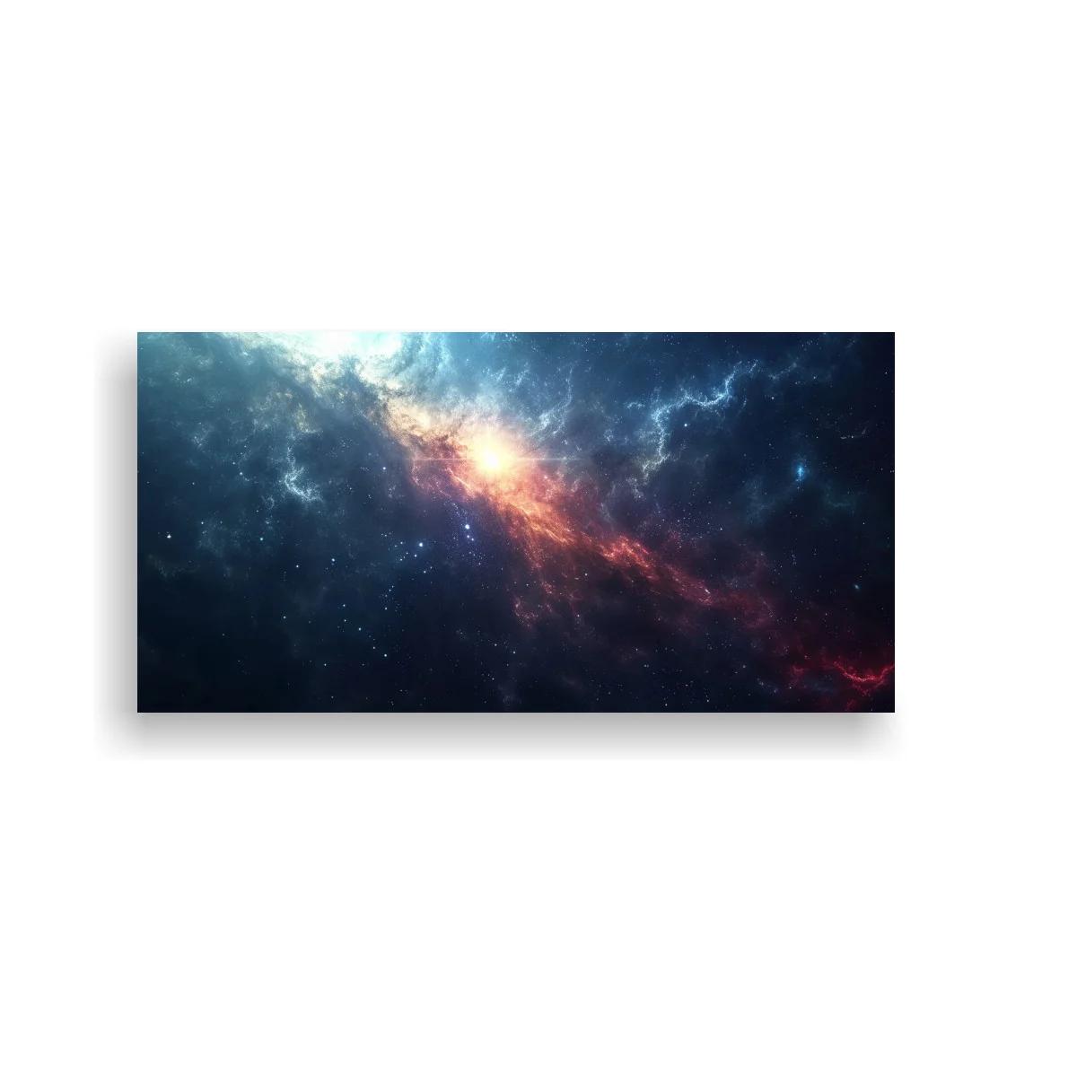 Cuadro nebulosa espacial con núcleo brillante y franja rojiza
