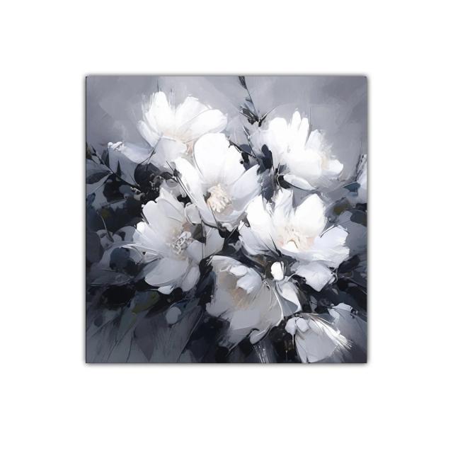 Cuadro decorativo con flores blancas y tonos grises elegantes