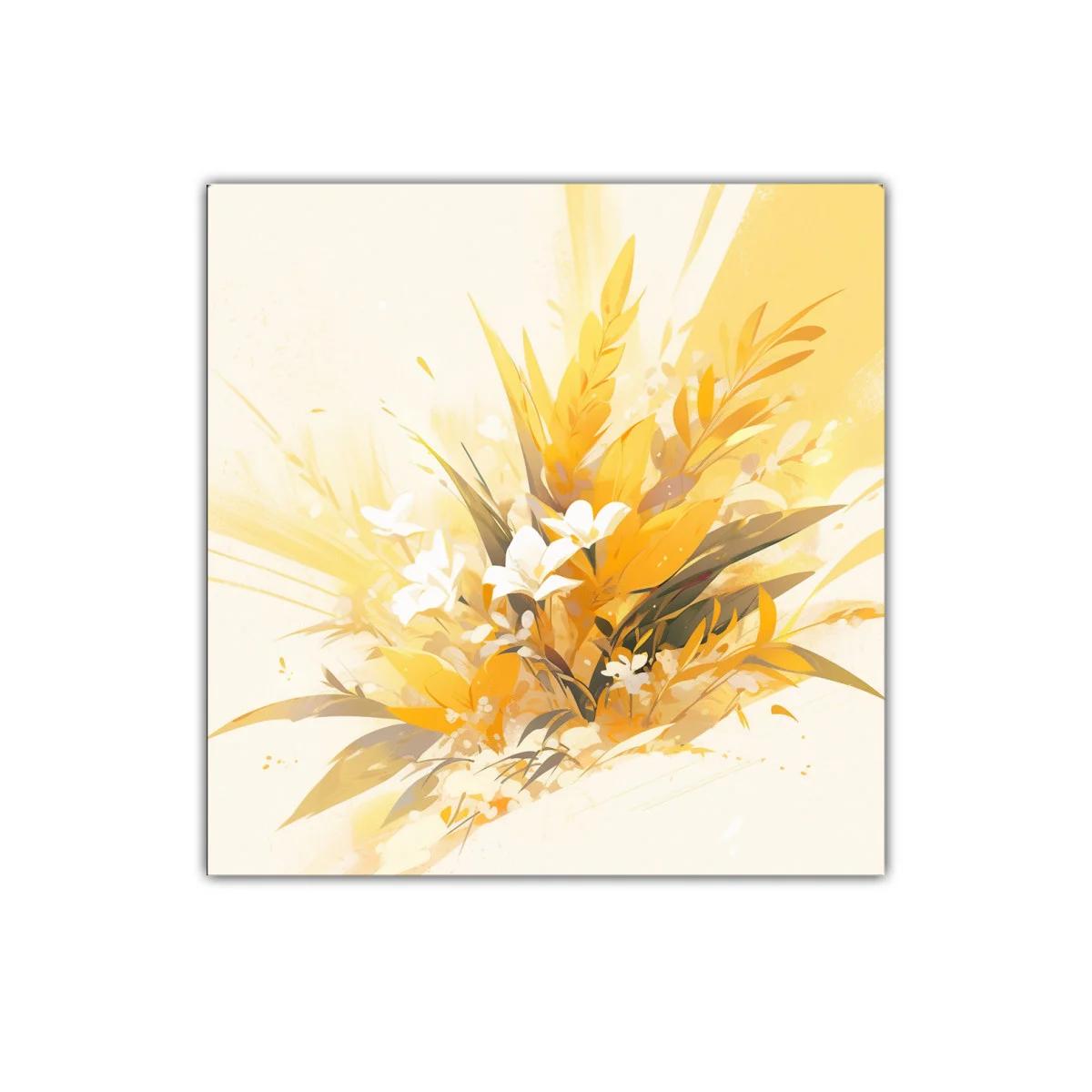 Cuadro decorativo con ramo de flores cálidas y doradas — imagen principal