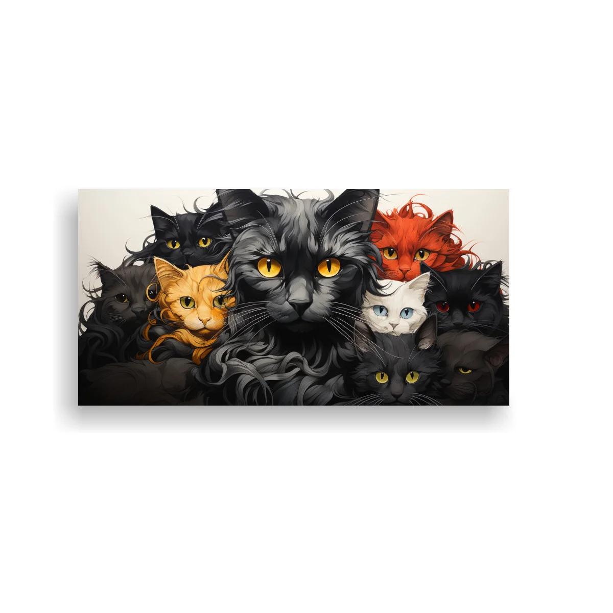Cuadro grupo de gatos de ojos amarillos con superposición de cabezas