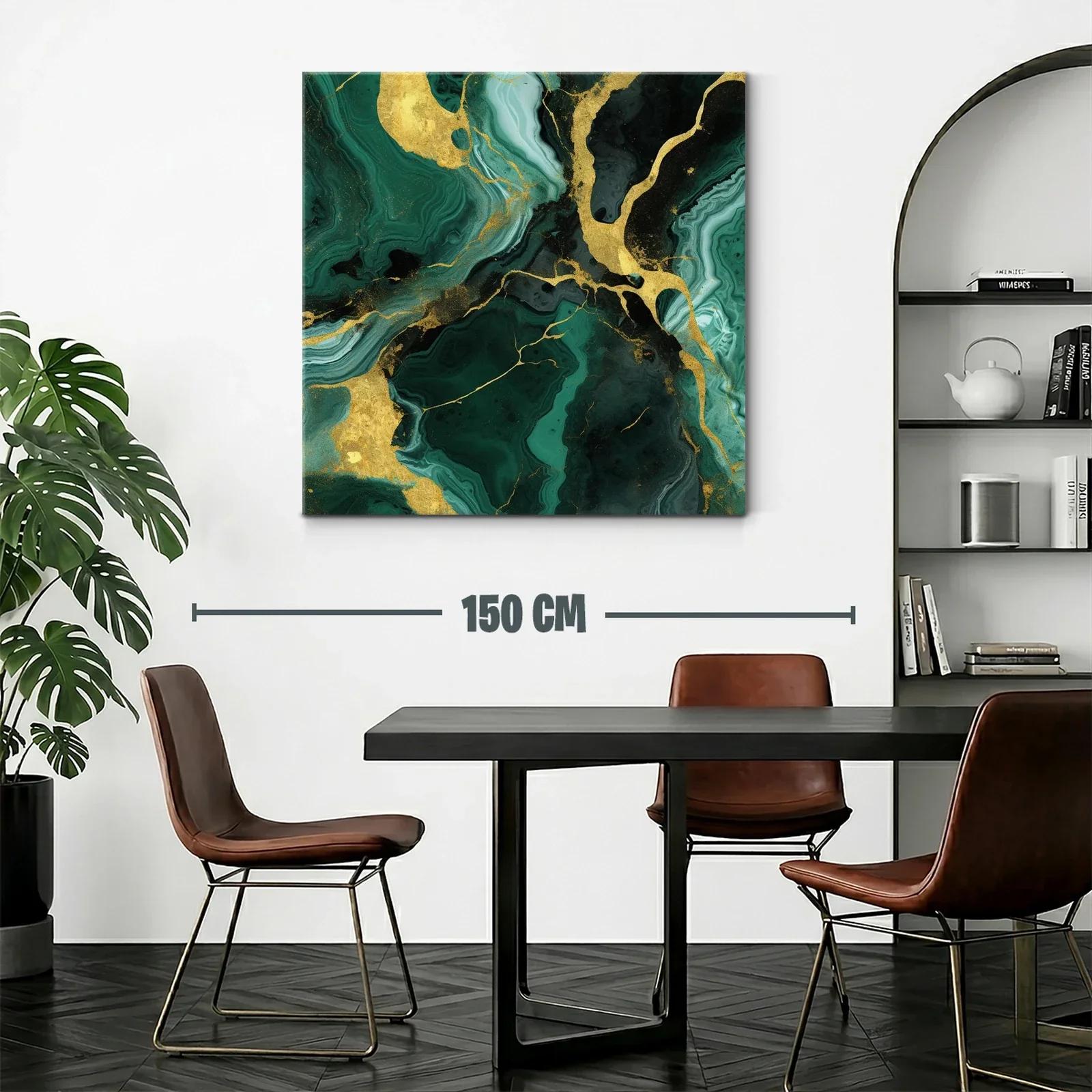 Cuadro abstracto con tonos verdes y detalles dorados brillantes — miniatura 2