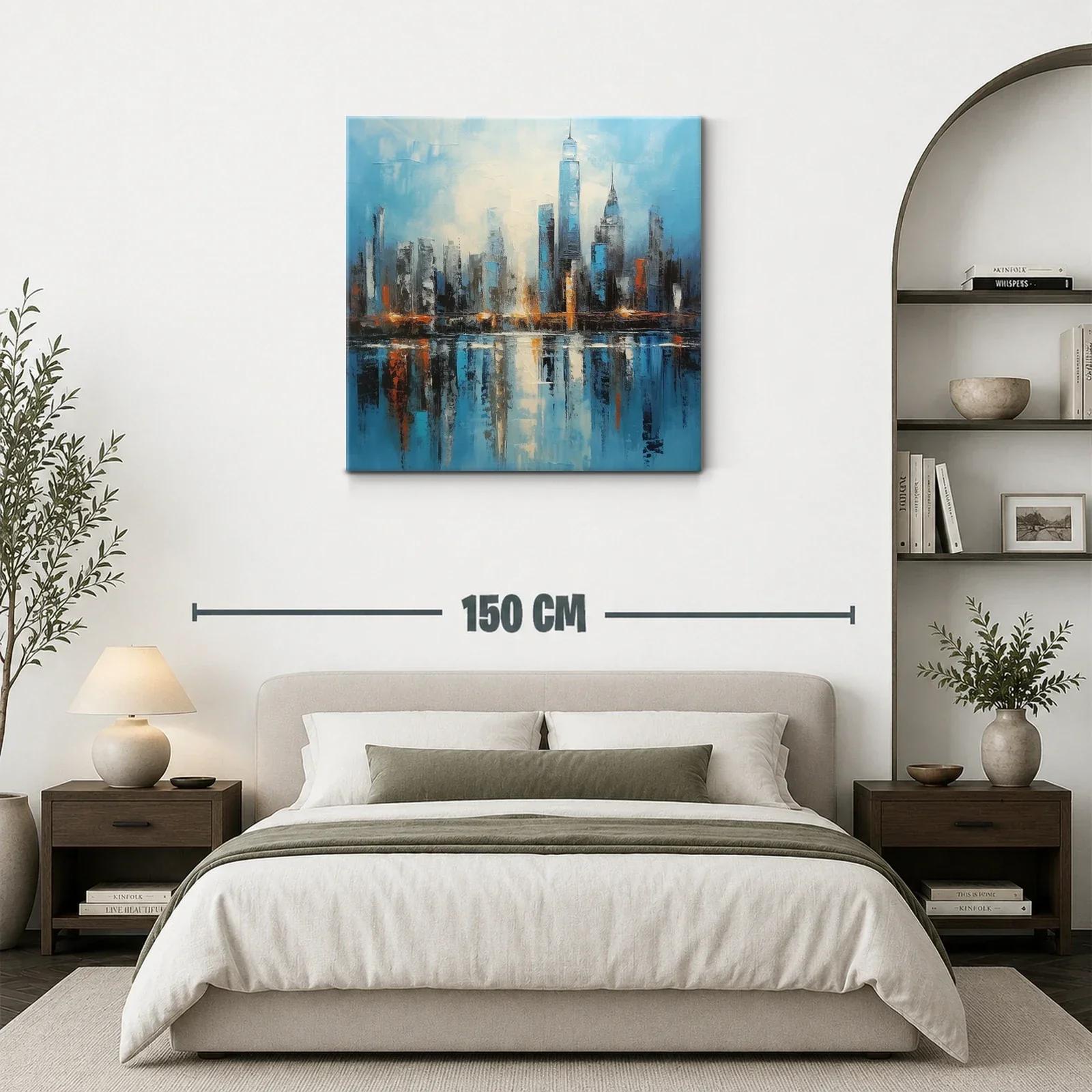 Cuadro panorámico moderno con ciudad reflejada en agua — miniatura 3