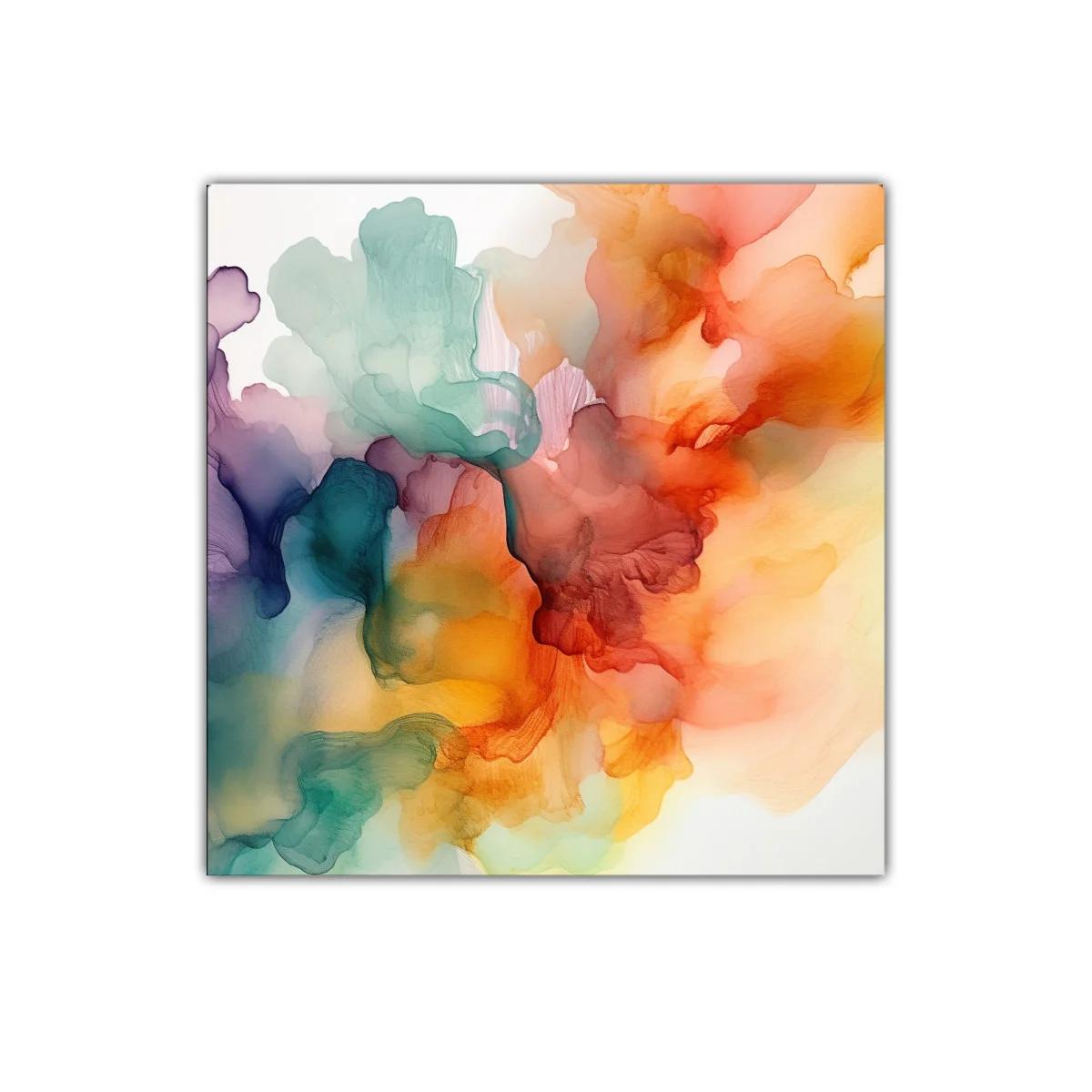Cuadro abstracto con tonos cálidos y fríos en movimiento