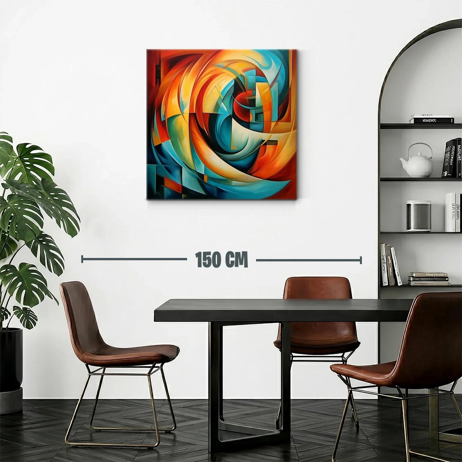 Cuadro abstracto con vibrantes formas en tonos cálidos y fríos — miniatura 2