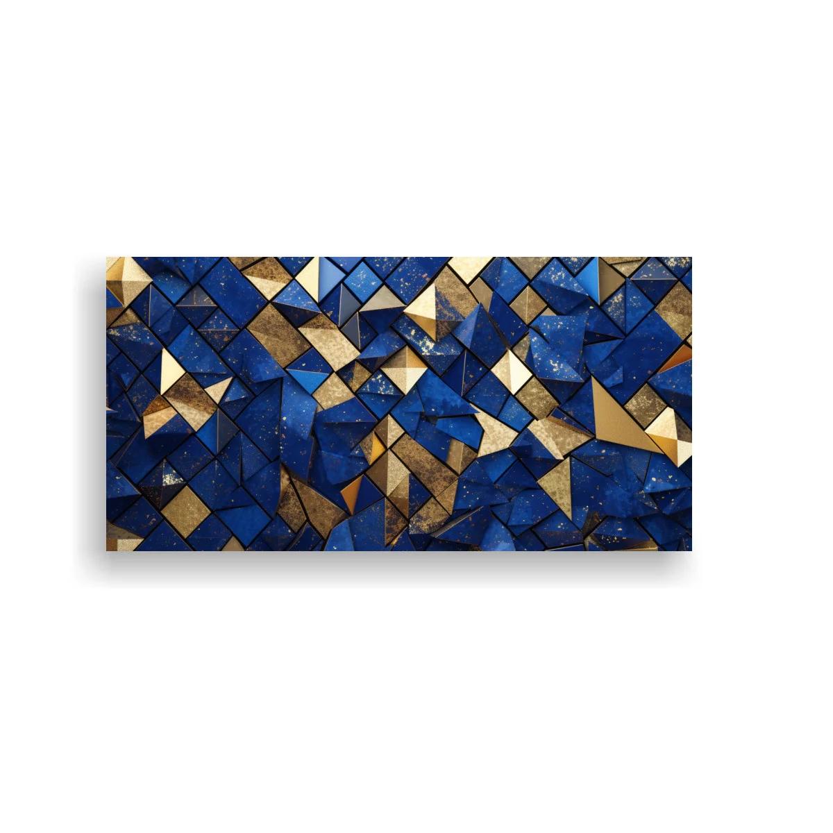 Cuadro mosaico geométrico azul y dorado