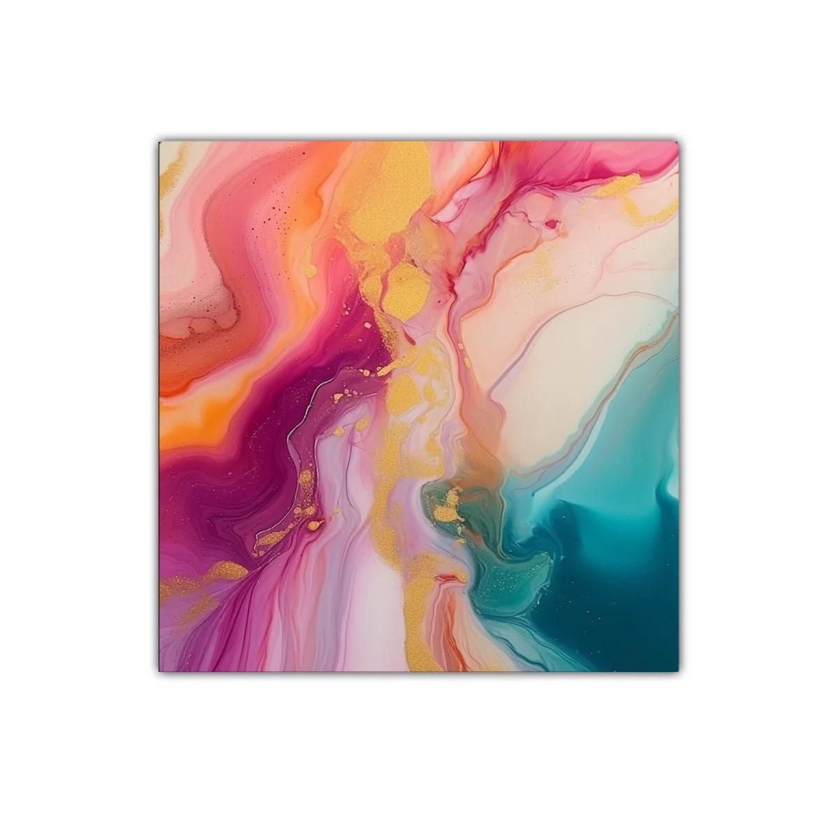 Cuadro abstracto con vibrantes tonos rosas y azul turquesa — imagen principal