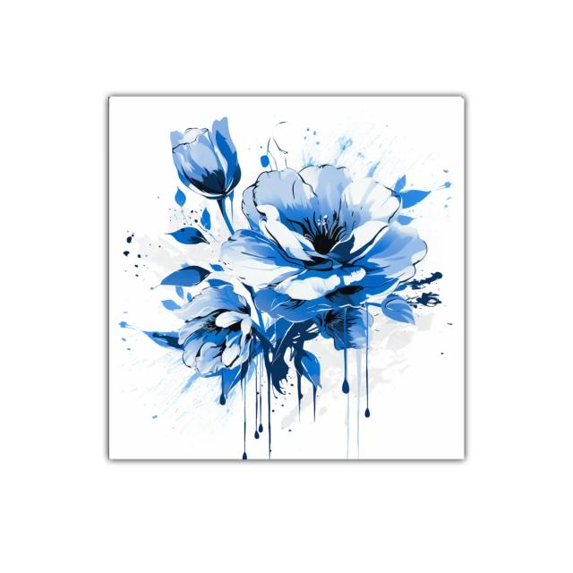 Cuadro decorativo con flores en tonos azules modernos