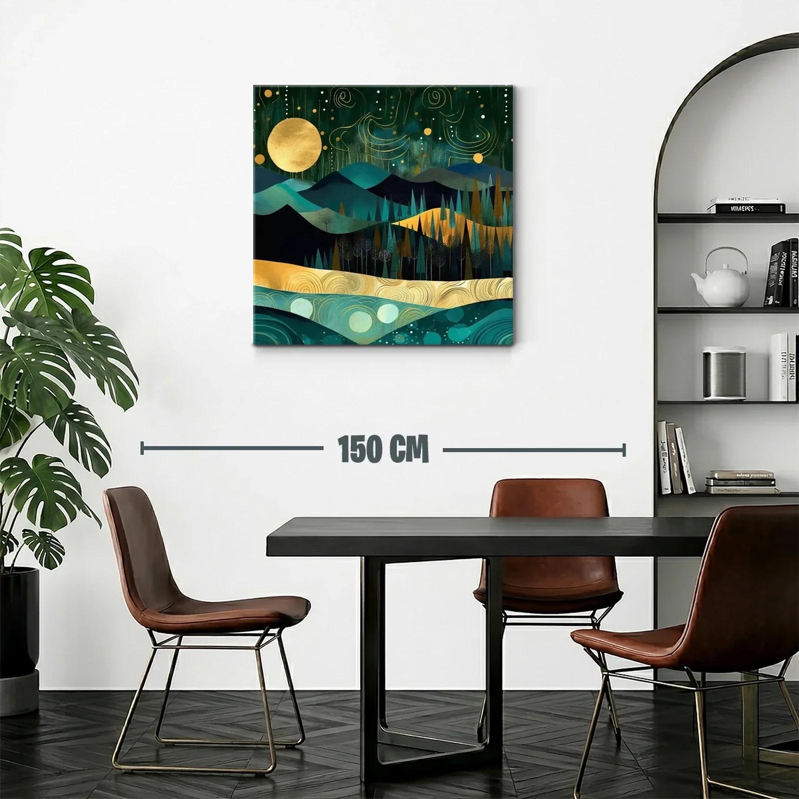 Paisaje nocturno con luna dorada y montañas estilizadas — miniatura 2