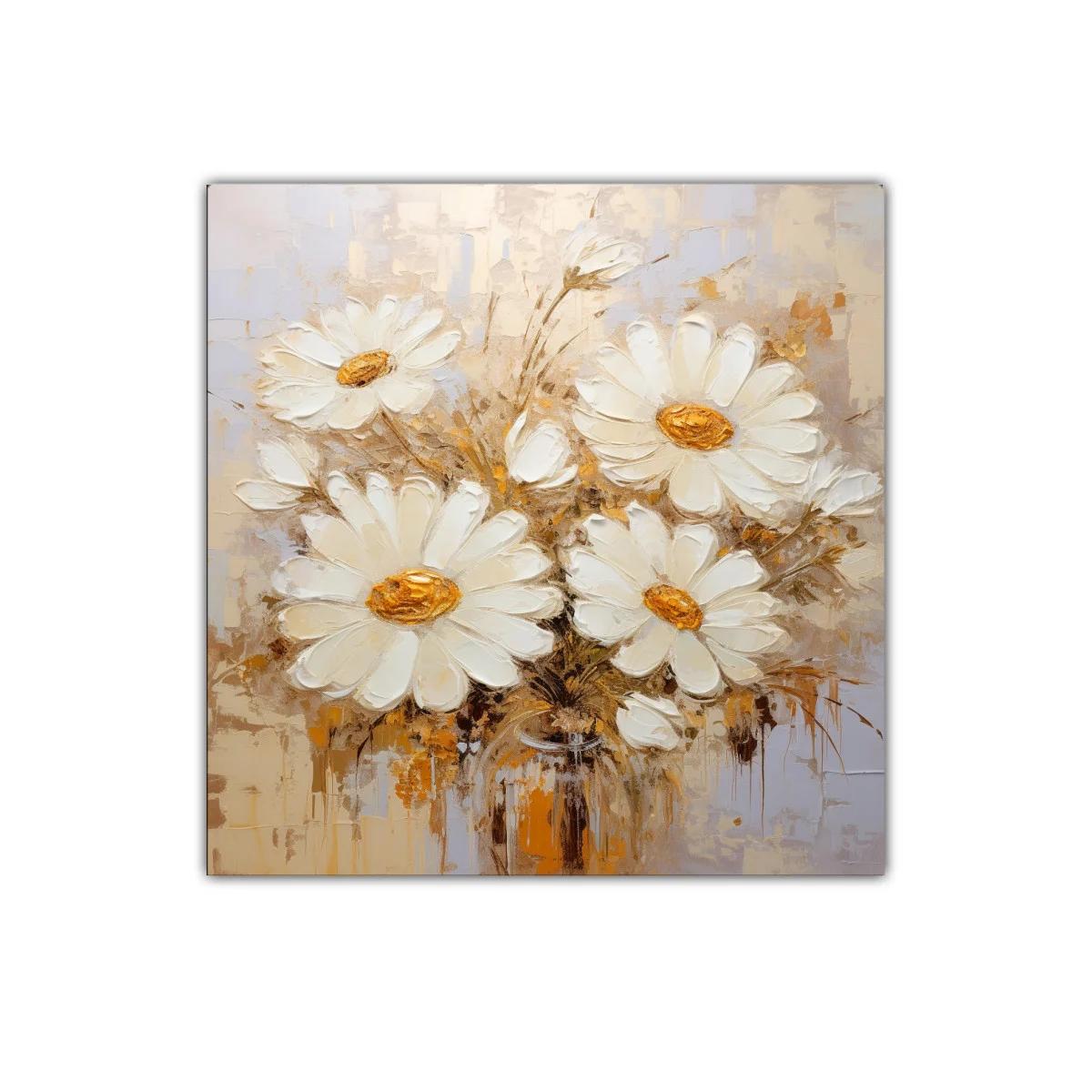 Cuadro decorativo con margaritas blancas y tonos cálidos — imagen principal