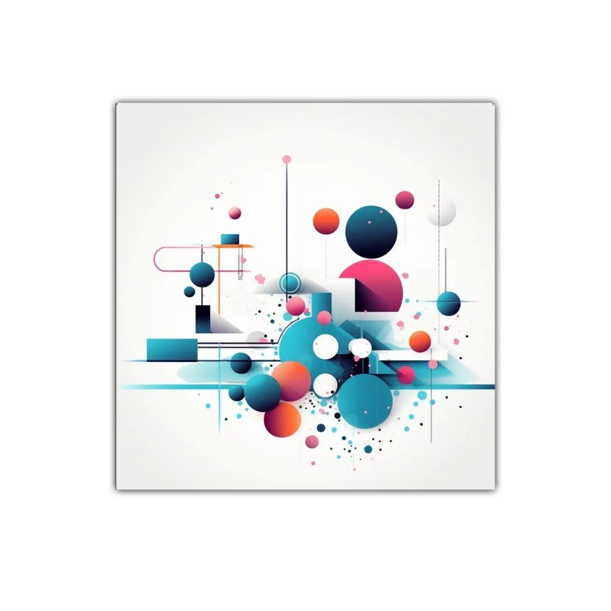 Composición abstracta de círculos y líneas en tonos vibrantes