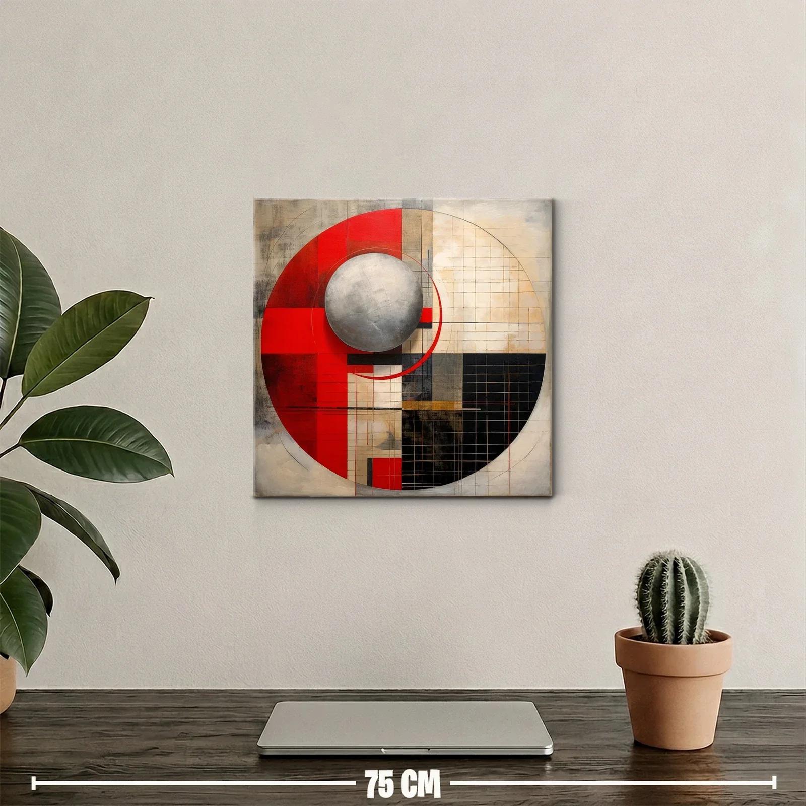 Composición geométrica moderna con esfera metálica y rojos vibrantes — miniatura 2