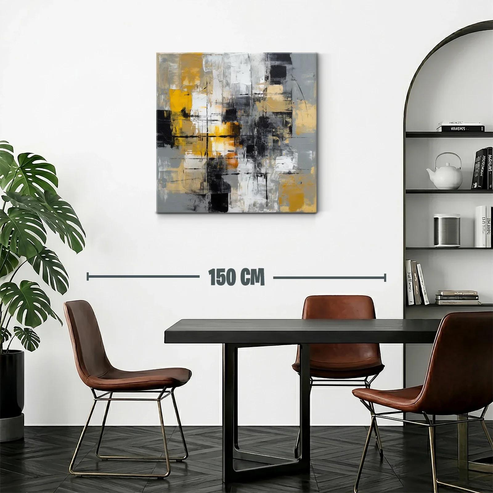 Cuadro abstracto con tonos dorados y acentos en negro y gris — miniatura 2