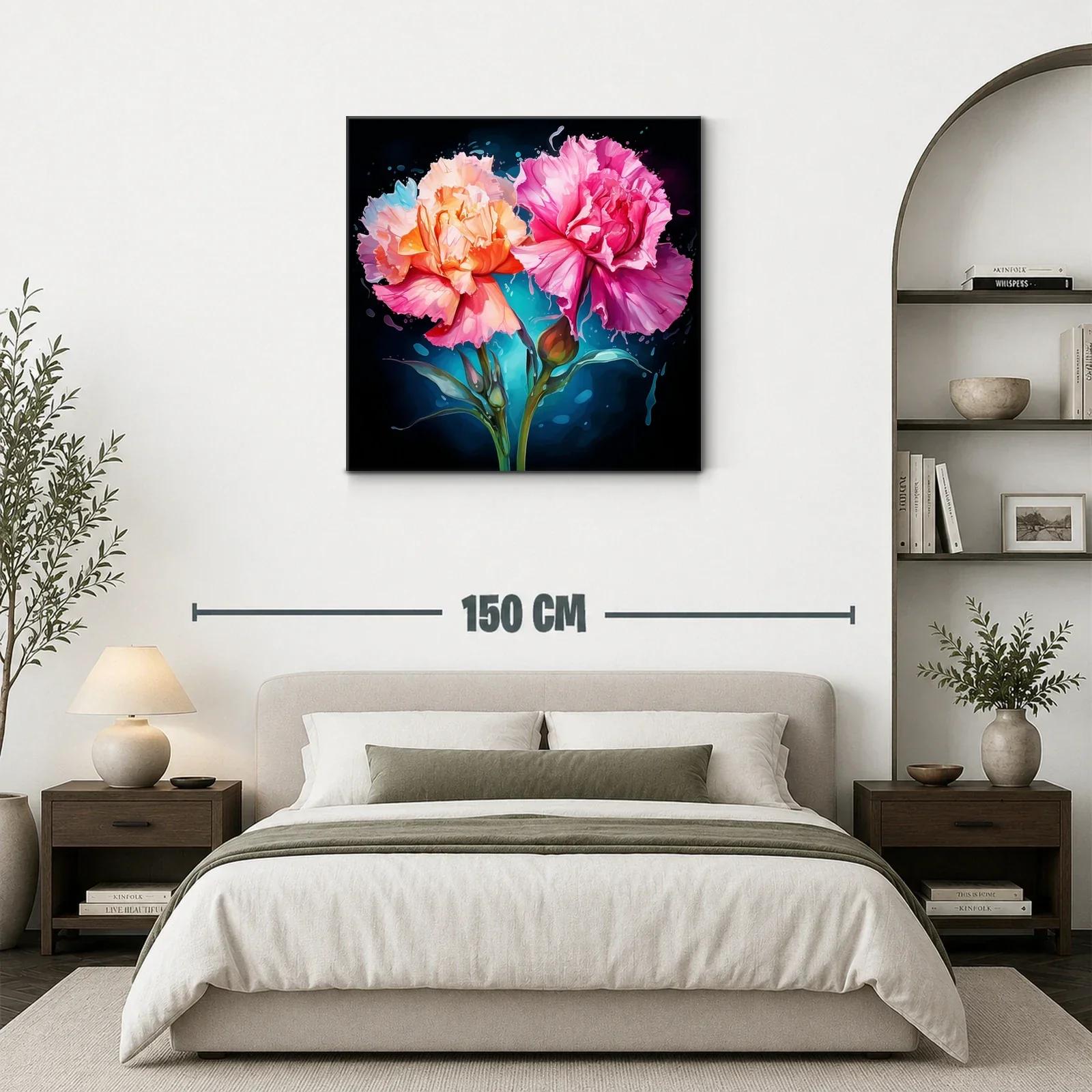 Cuadro moderno con flores vibrantes en tonos rosa y naranja — miniatura 3