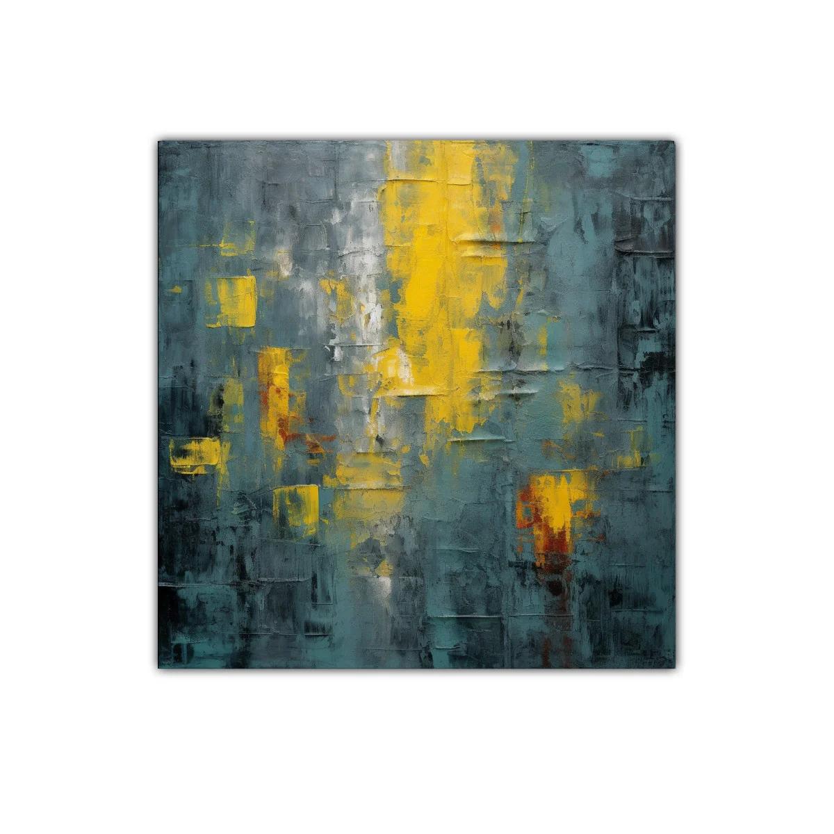 Cuadro abstracto con tonos amarillos y gris azul oscuro — miniatura 1