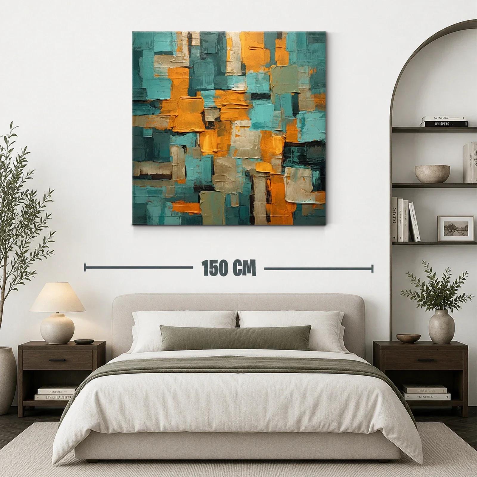 Composición abstracta con tonos cálidos y turquesa vibrante — miniatura 3
