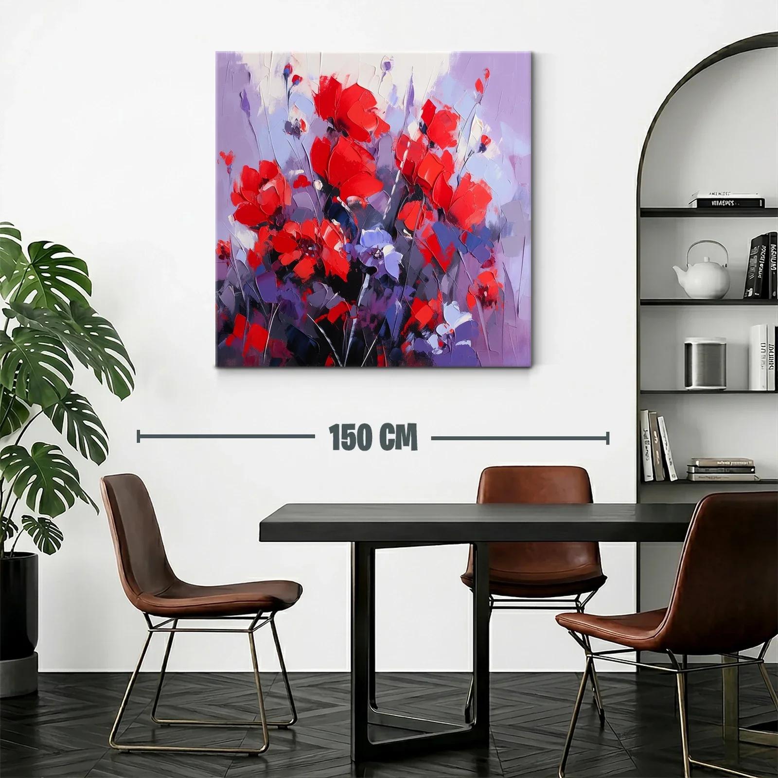 Cuadro floral vibrante con tonos rojos y lilas — miniatura 2