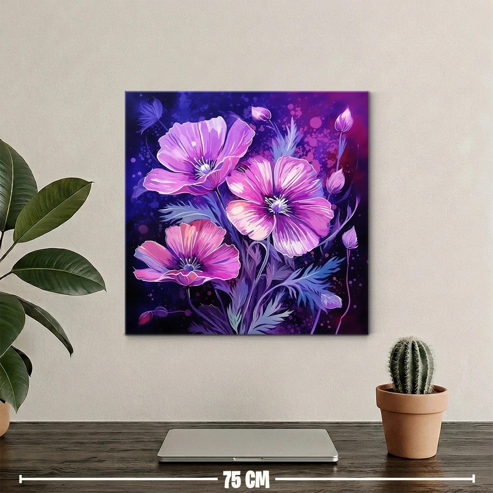 Cuadro floral vibrante con tonos púrpura y rosa — miniatura 2