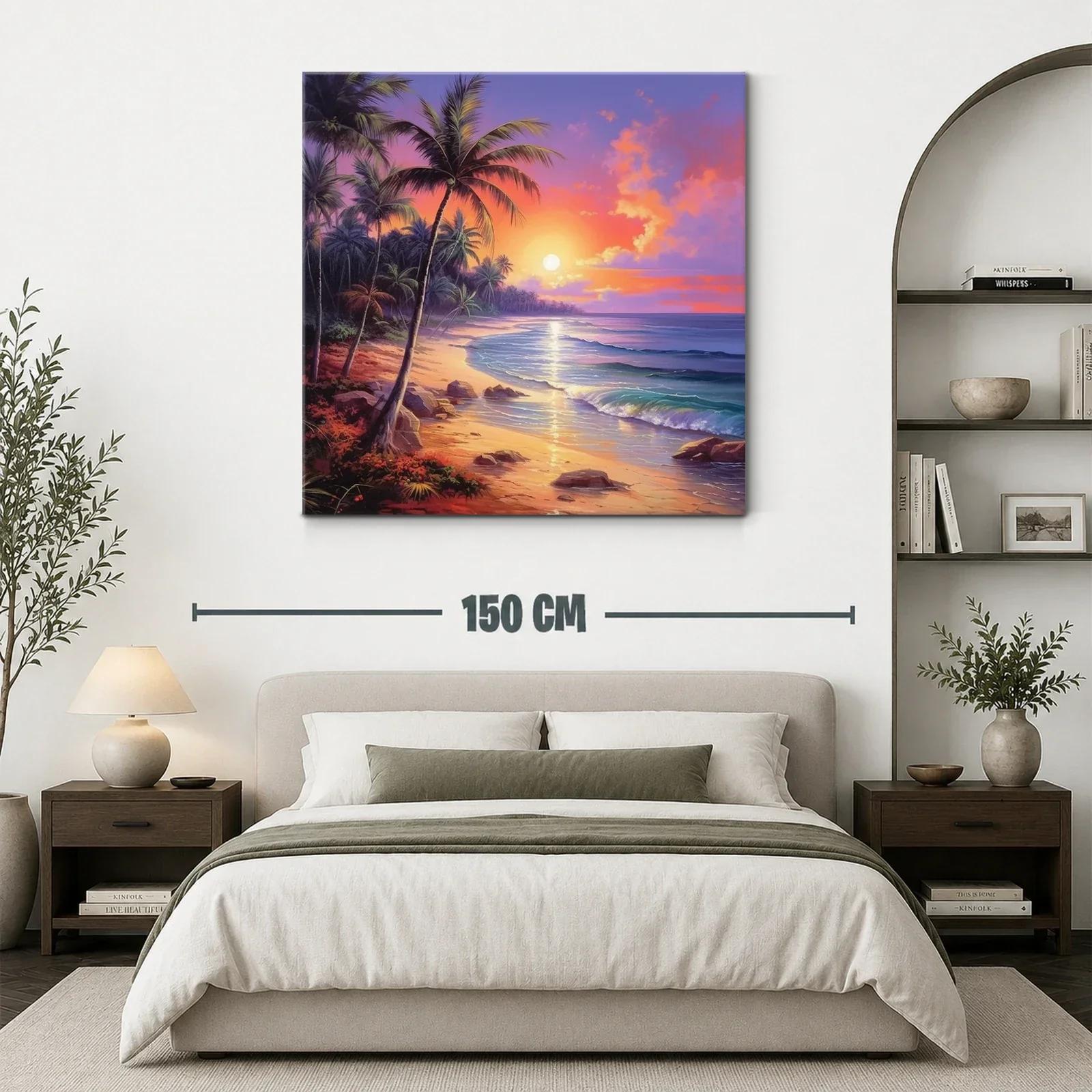 Atardecer tropical sobre la playa de palmeras al mar — miniatura 3