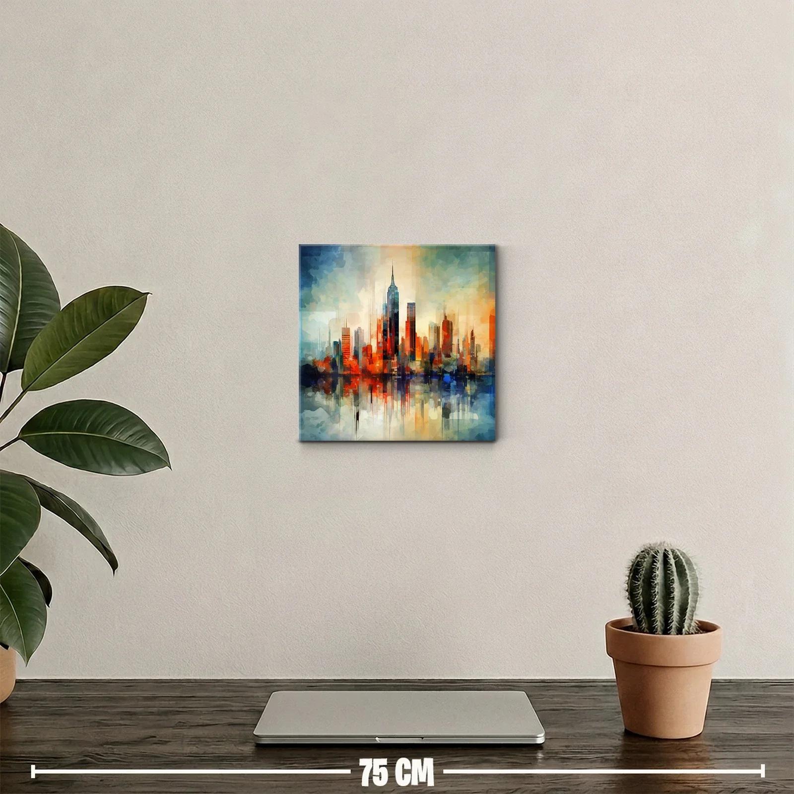 Ciudad vibrante al atardecer con reflejos abstractos — miniatura 2